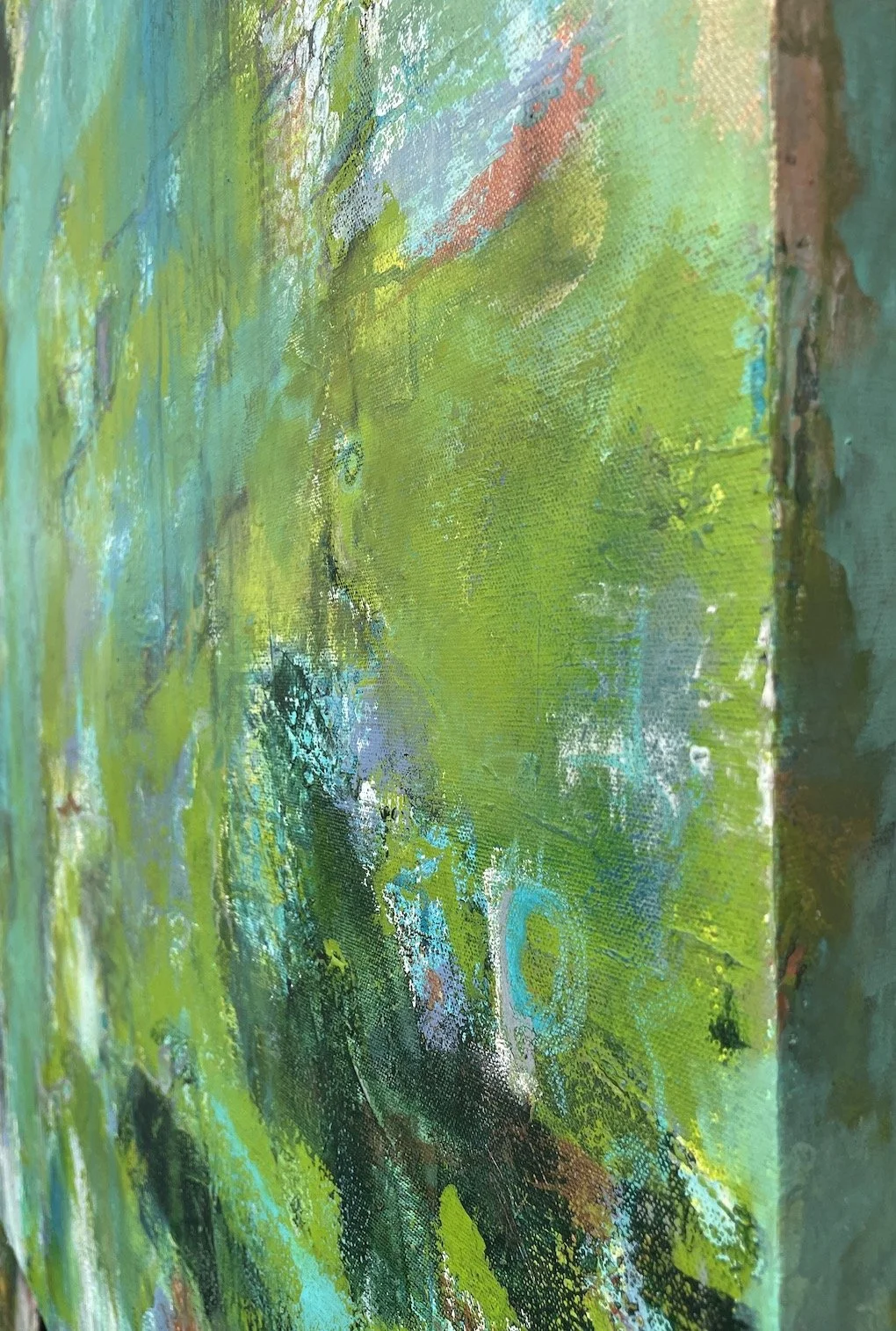 jeanne-tierno-artist-acrylic-mixed-media-slipping-on-mossy-falls-side.JPG