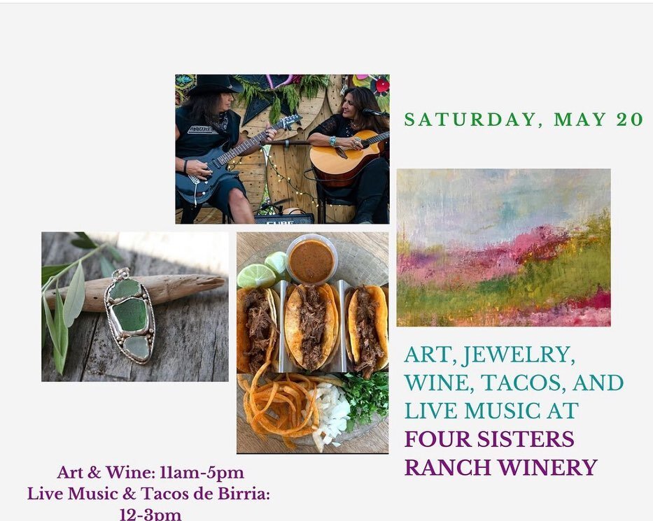 Art, wine, tacos, music&hellip;..it&rsquo;s a perfect Saturday!

Come on out, relax, do a little shopping!

#foursisterswinery #artandwine #itsnevertooearlyforchristmasshopping #buyoriginalart #jeannetiernoartist