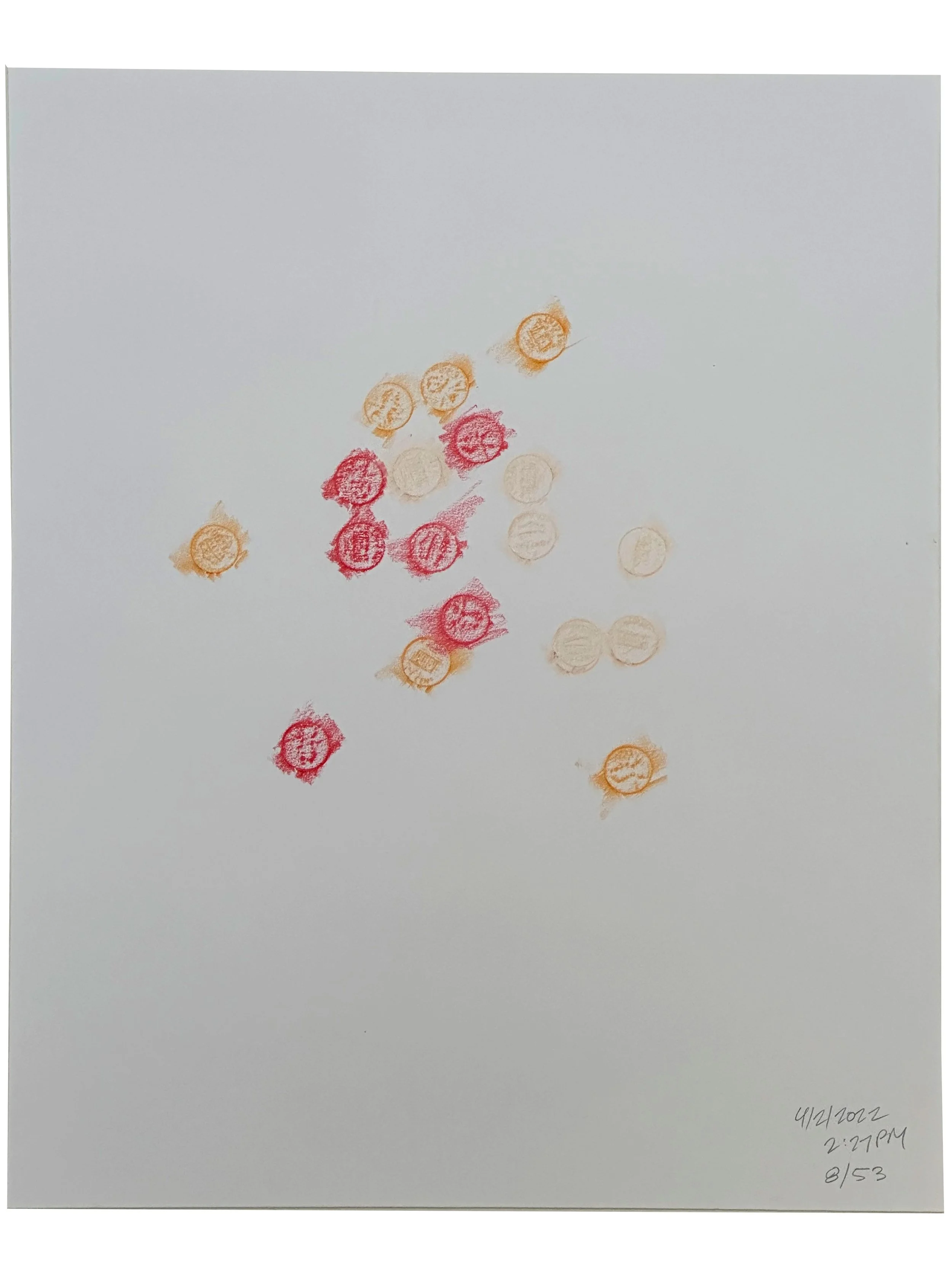 "4.2.22, 2:27pm", 2022. Graphite, and crayon rubbing