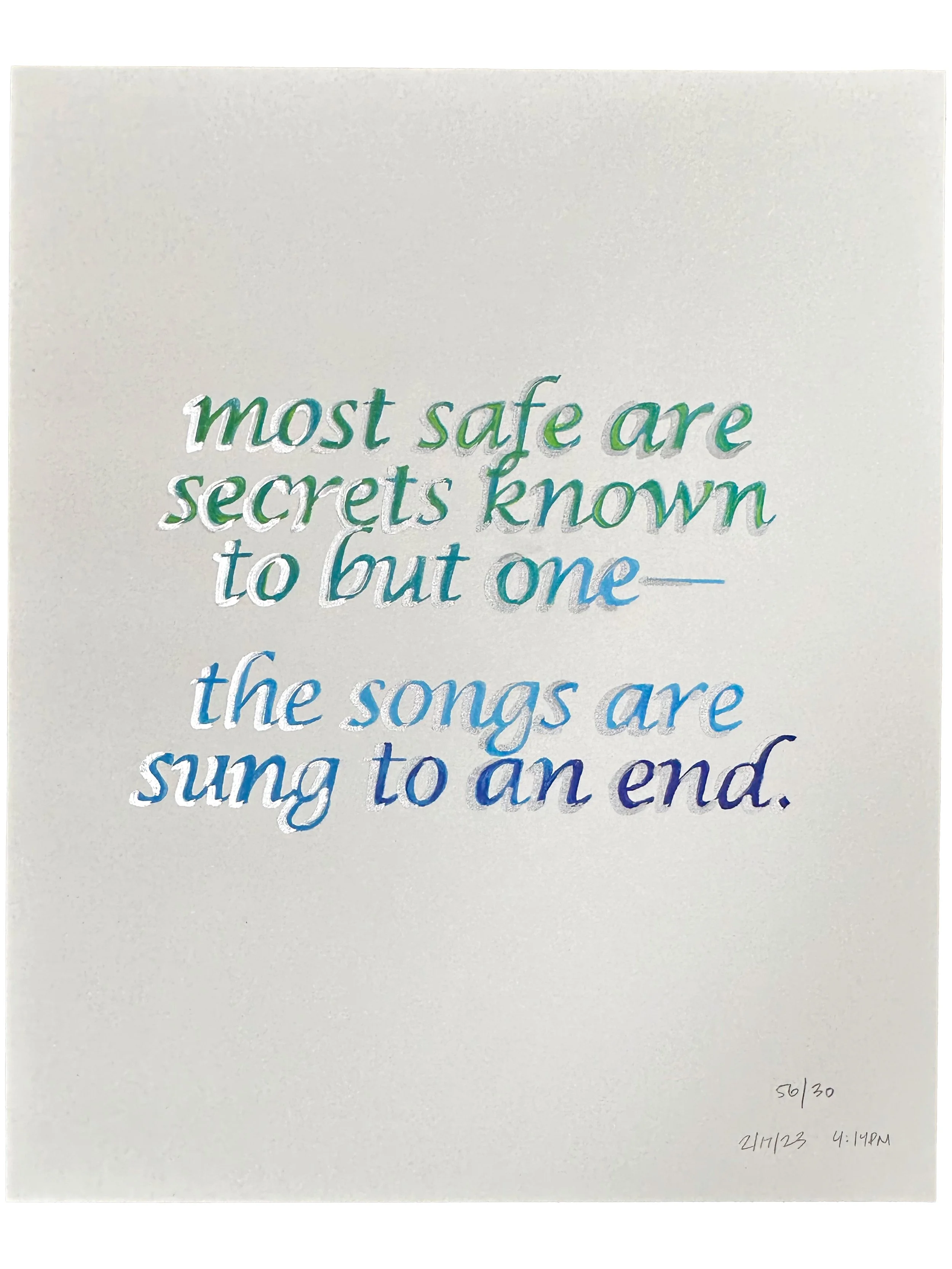 "2.17.23", 2023. Color pencil, silver foil pen, and graphite