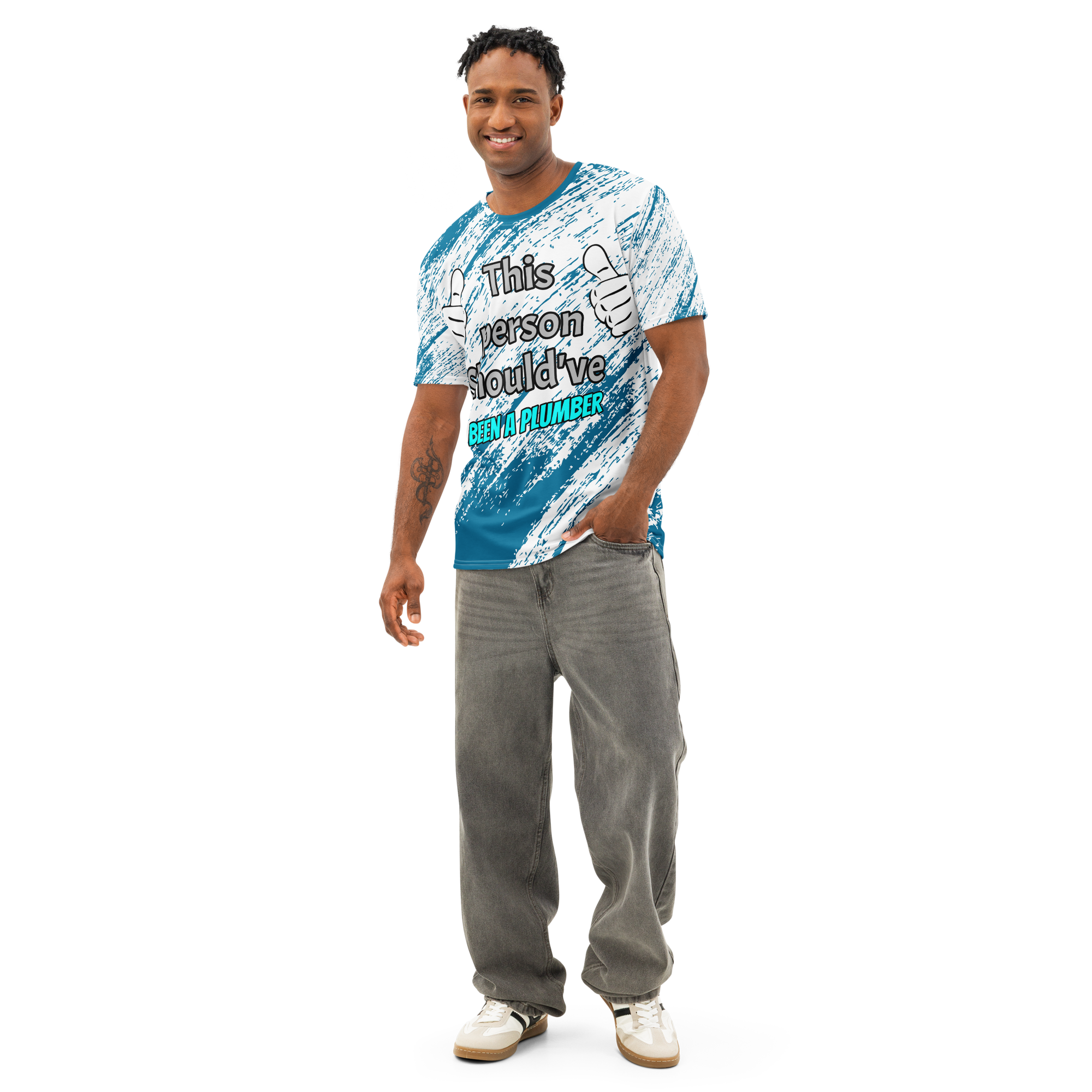 Funny plumber T-shirt with cartoon plumber crack humor and bold graphic design by LOLZ on Tap