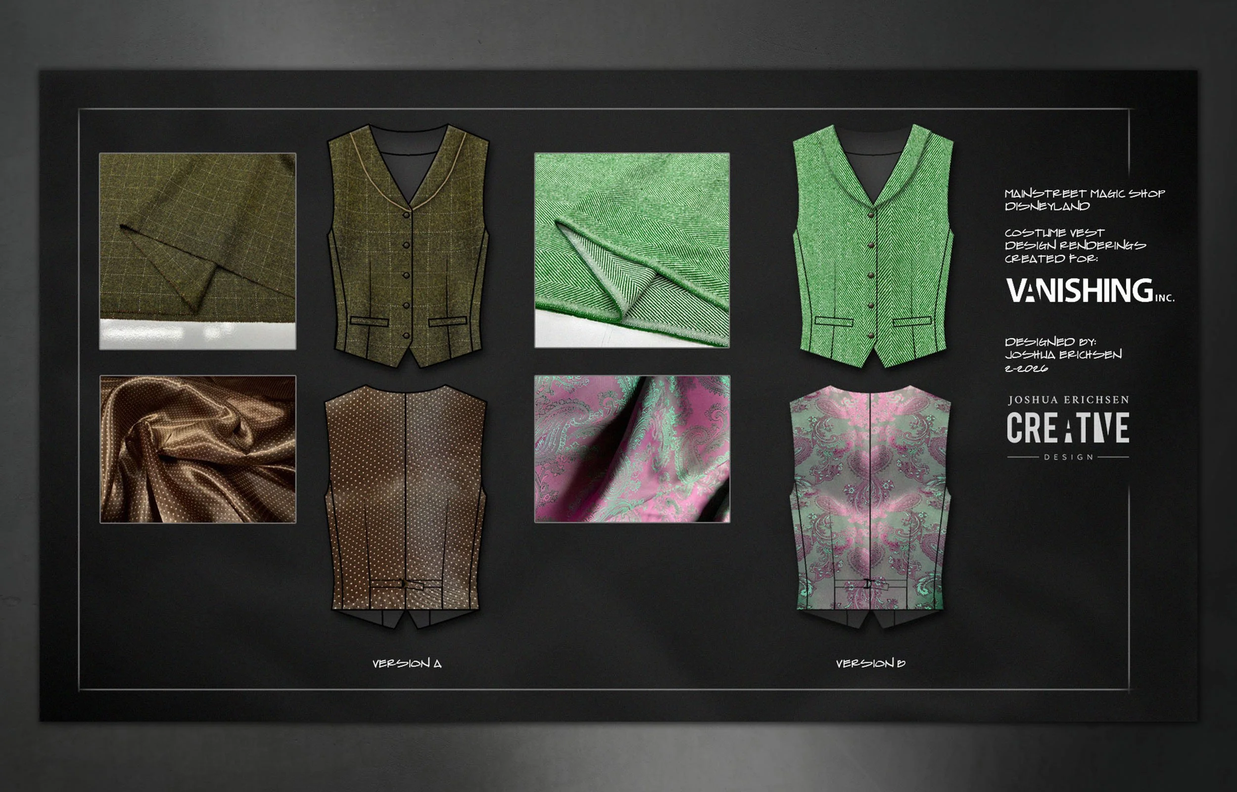 DISNEYLAND MAINSTREET MAGIC SHOP: Costume design concepts created for VANISHING INC. Magic shop employees