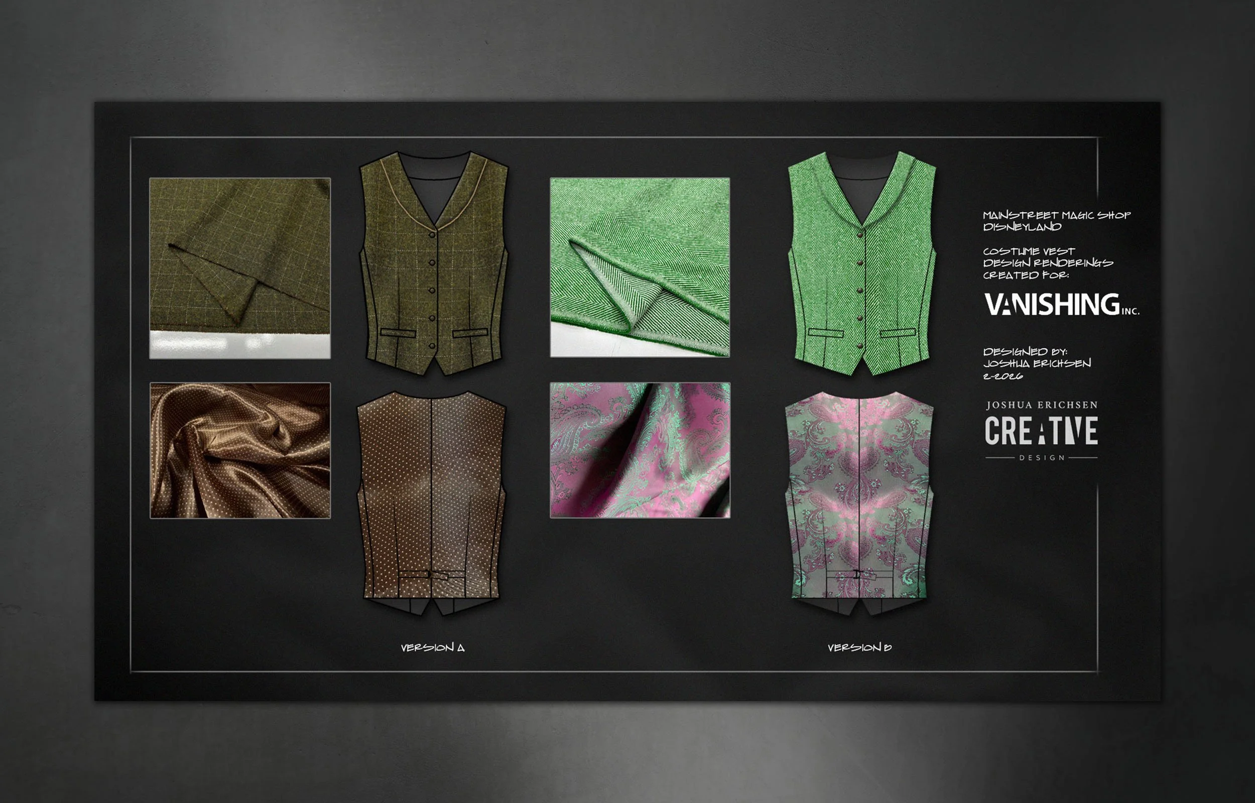 DISNEYLAND MAINSTREET MAGIC SHOP: Costume design concepts created for VANISHING INC. Magic shop employees