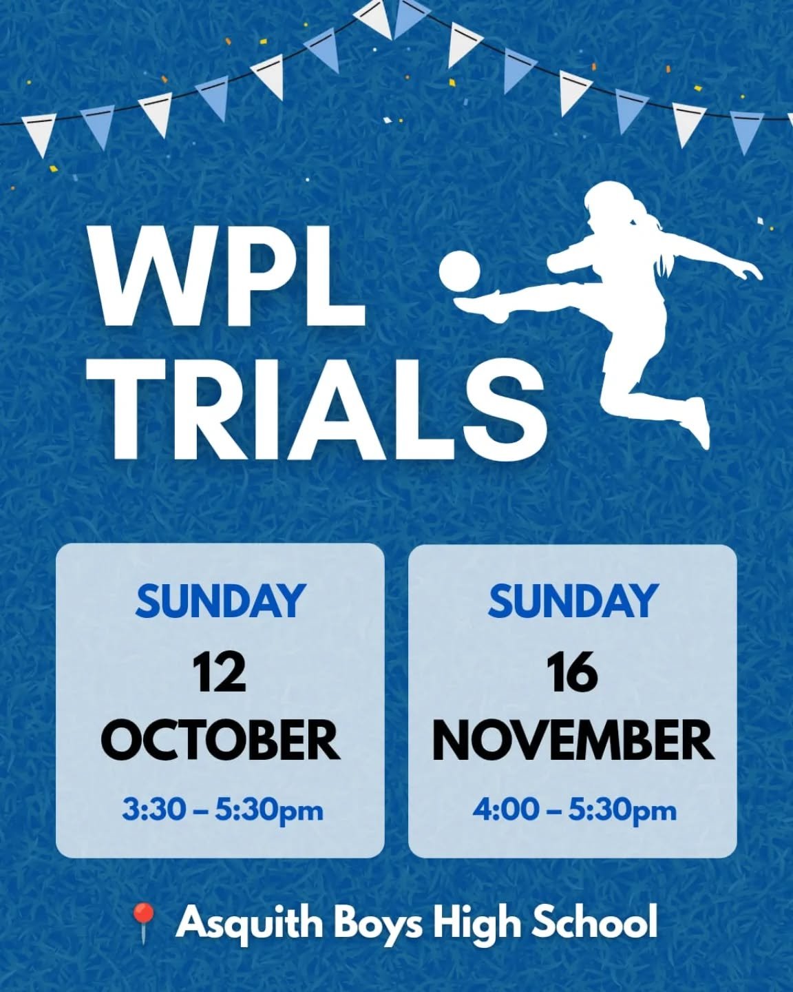 We&rsquo;re holding trials for our 2026 Women&rsquo;s Premier League team! ⚽ Come join the best team in the world 💙 register via link in bio!

📅 Sunday Oct 12 | 3:30&ndash;5:30pm
📅 Sunday Nov 16 | 4&ndash;5:30pm
📍 Asquith Boys High School