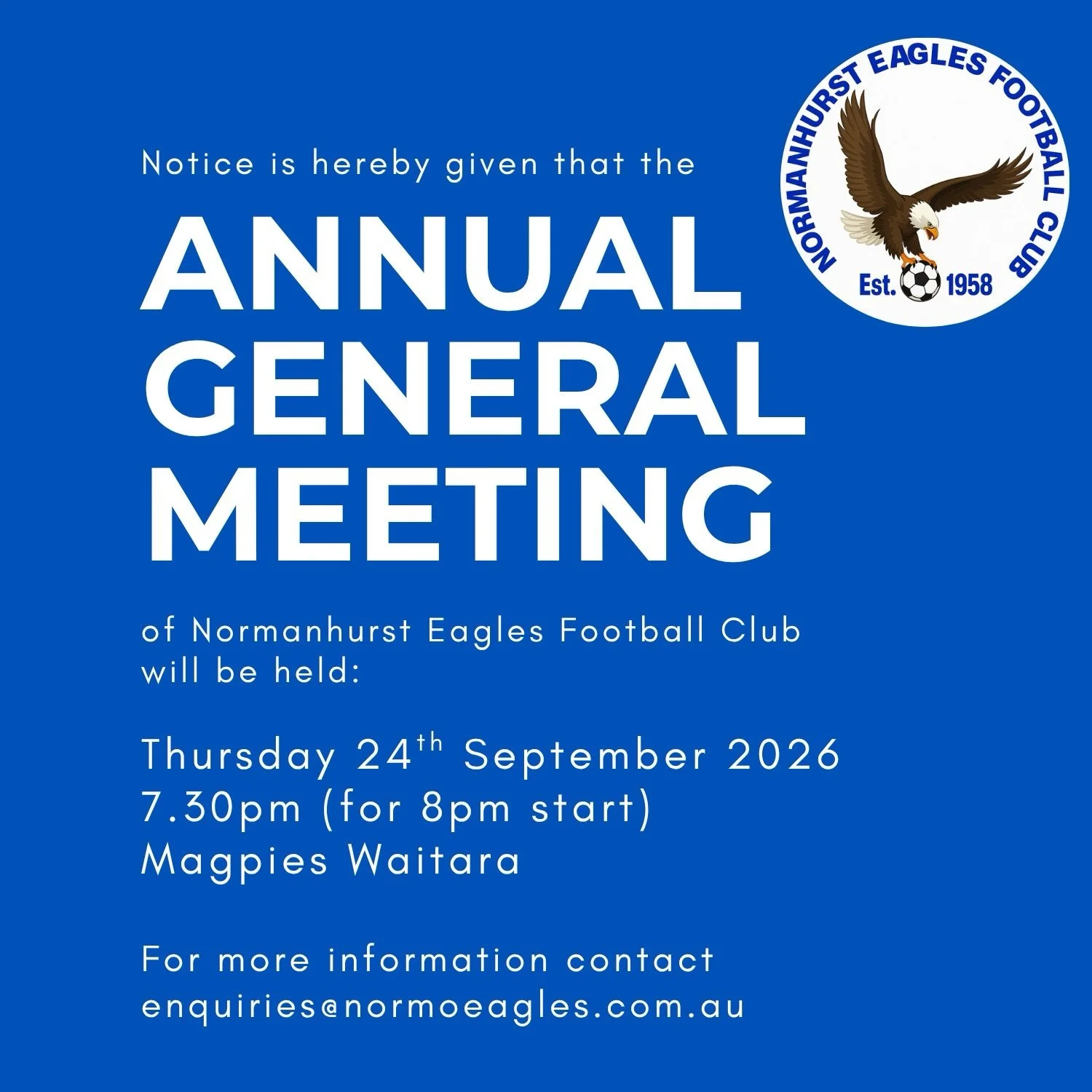 NOTICE OF AGM

All Welcome. 

We would love to see some new faces on our 2027 committee. 

All positions are held by volunteers, and we need some extra help. 

There are some new roles being created with small time commitments, and some working group