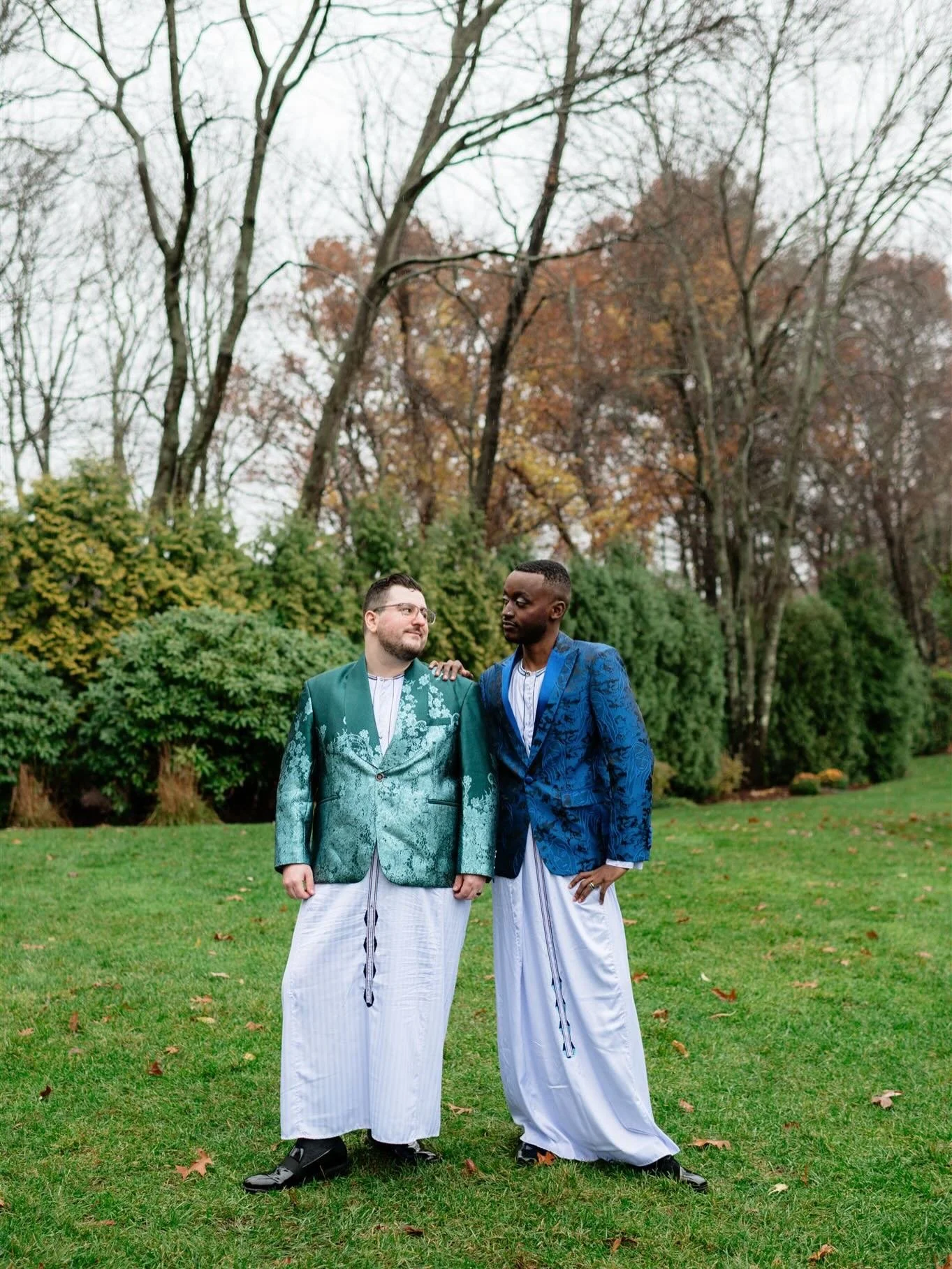 A few little details from Trevor + Jonah&rsquo;s day this past November!! We lucked out with a ~7 minute break in the rain and hurried outside for the sweetest first look, followed by some portraits. 

Can we talk about their custom suit jackets?! I 