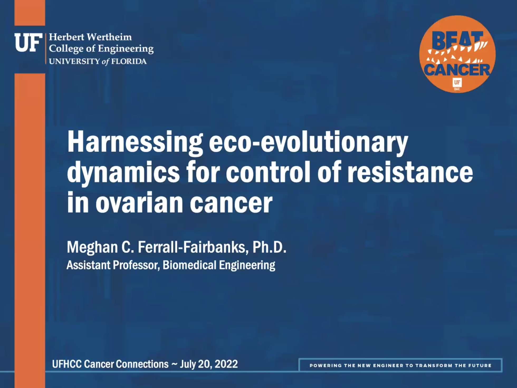 Prof. Ferrall-Fairbanks gives a talk at the UF Health Cancer Center’s Cancer Connections Lecture Series