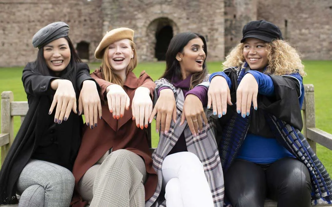 Hair and Makeup for the models on O.P.I's, Scottish Collection on Location in Edinburgh, Scotland. Models wear checks and tartans