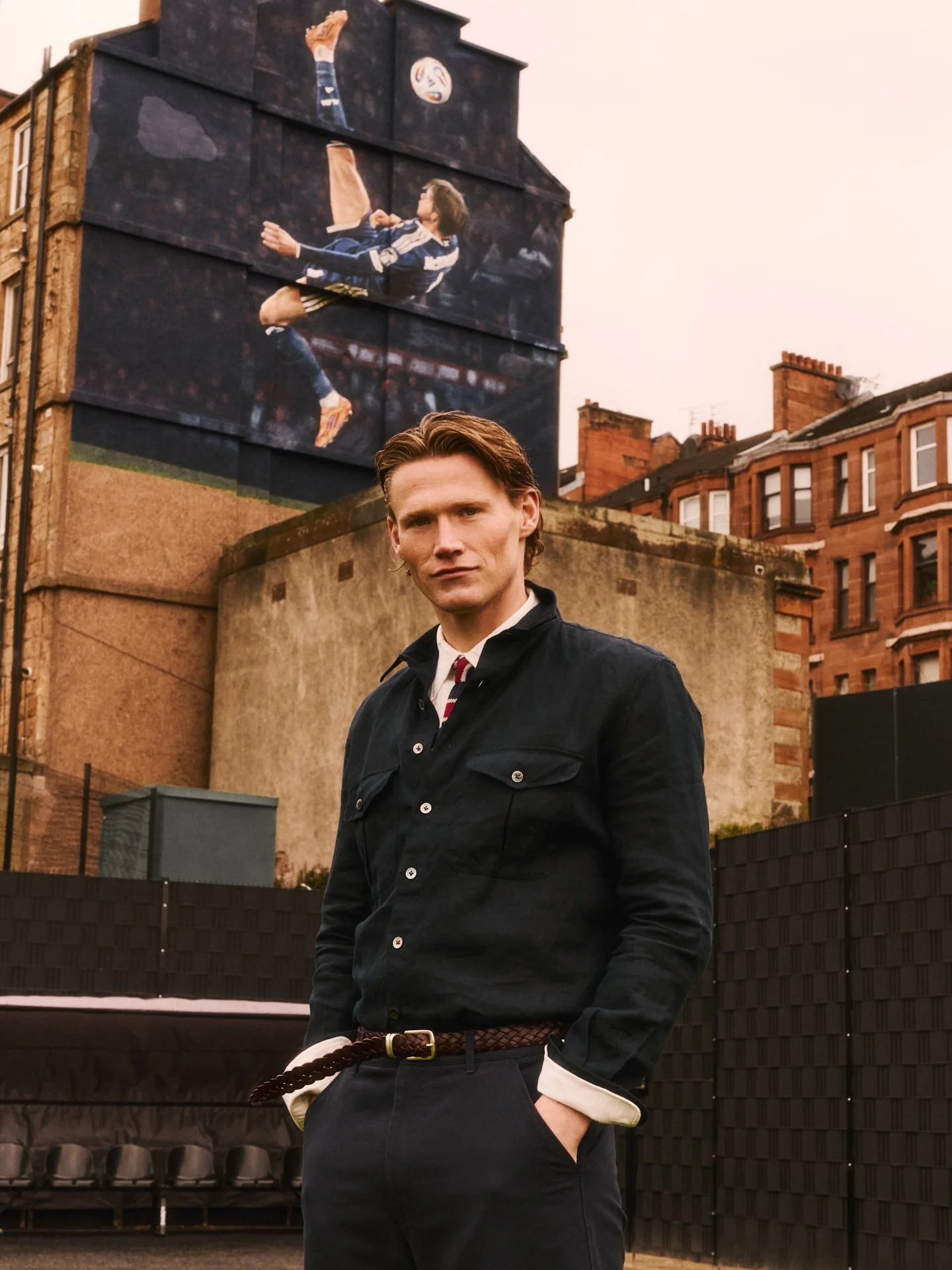 Scott McTominay photographed for British GQ in Glasgow — grooming by Julie McGuire Mural Glasgow