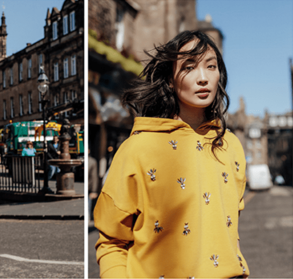 Promod 2018 collection - Model wears bright yellow hooded top