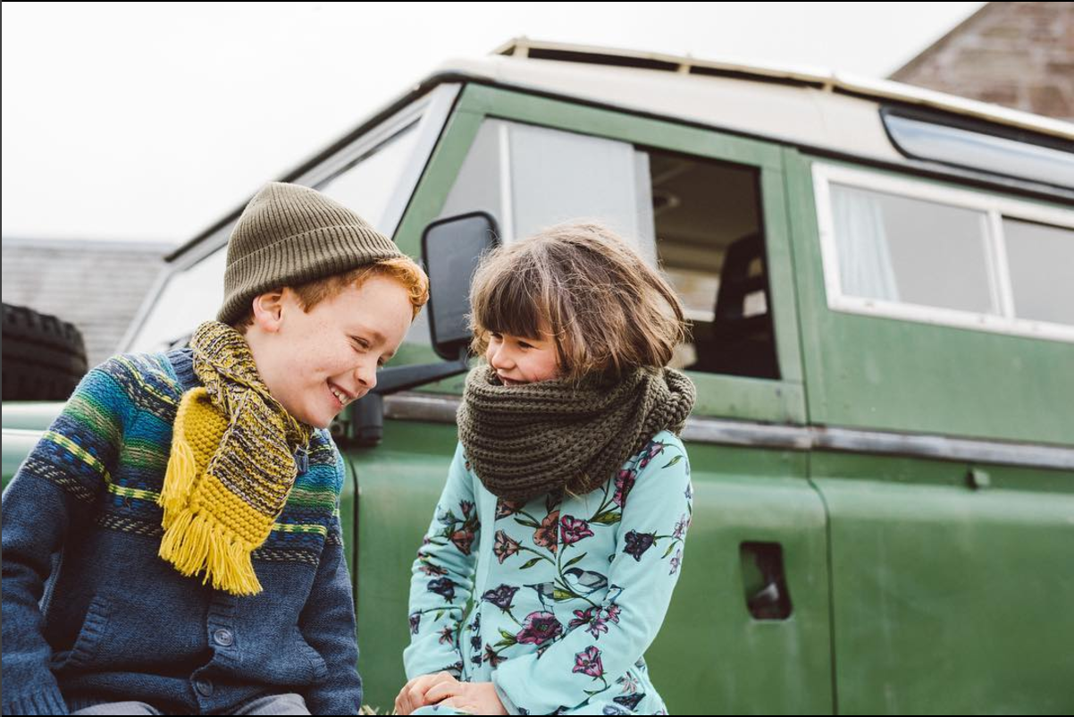 Young Boy and girl laughing and wearing clothes form from Tea collection 2017