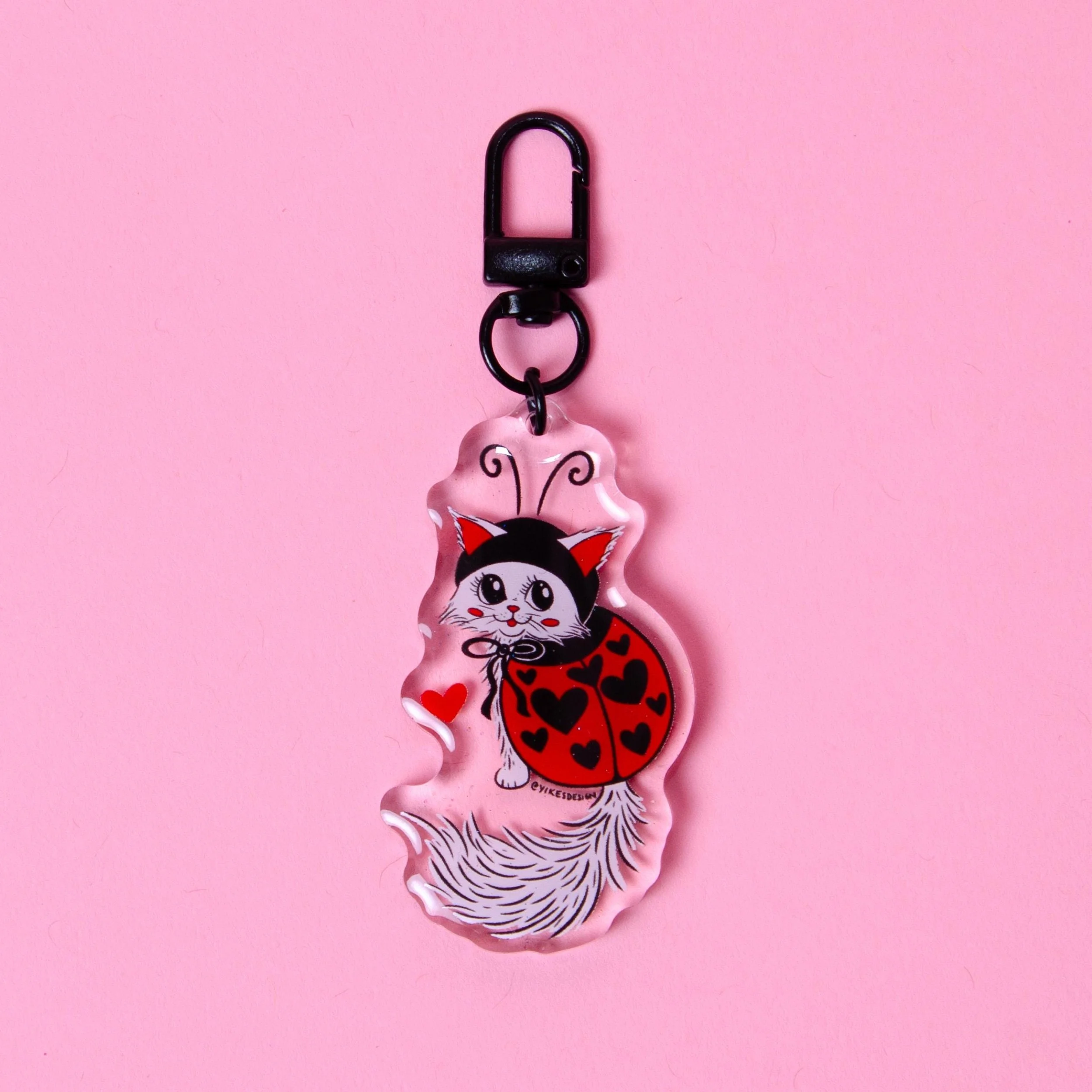 Ladybug Cat Keychain Acrylic Glitter Bag Charm