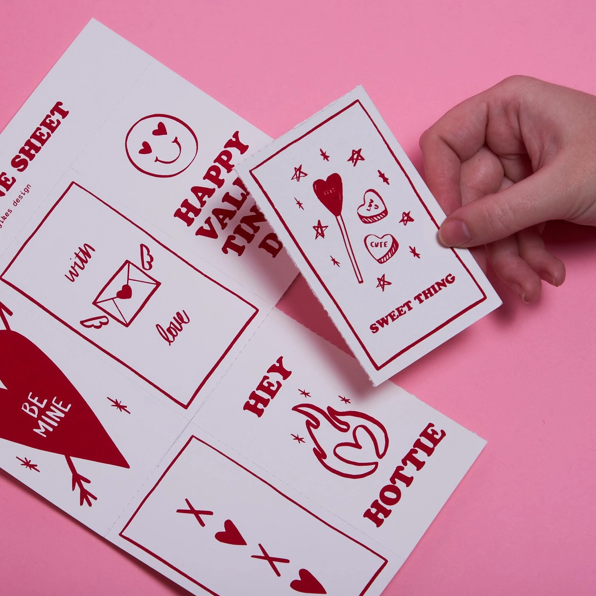 Valentine's Day Tear-Apart Card Sheet — 6 Mini Cards with Envelopes