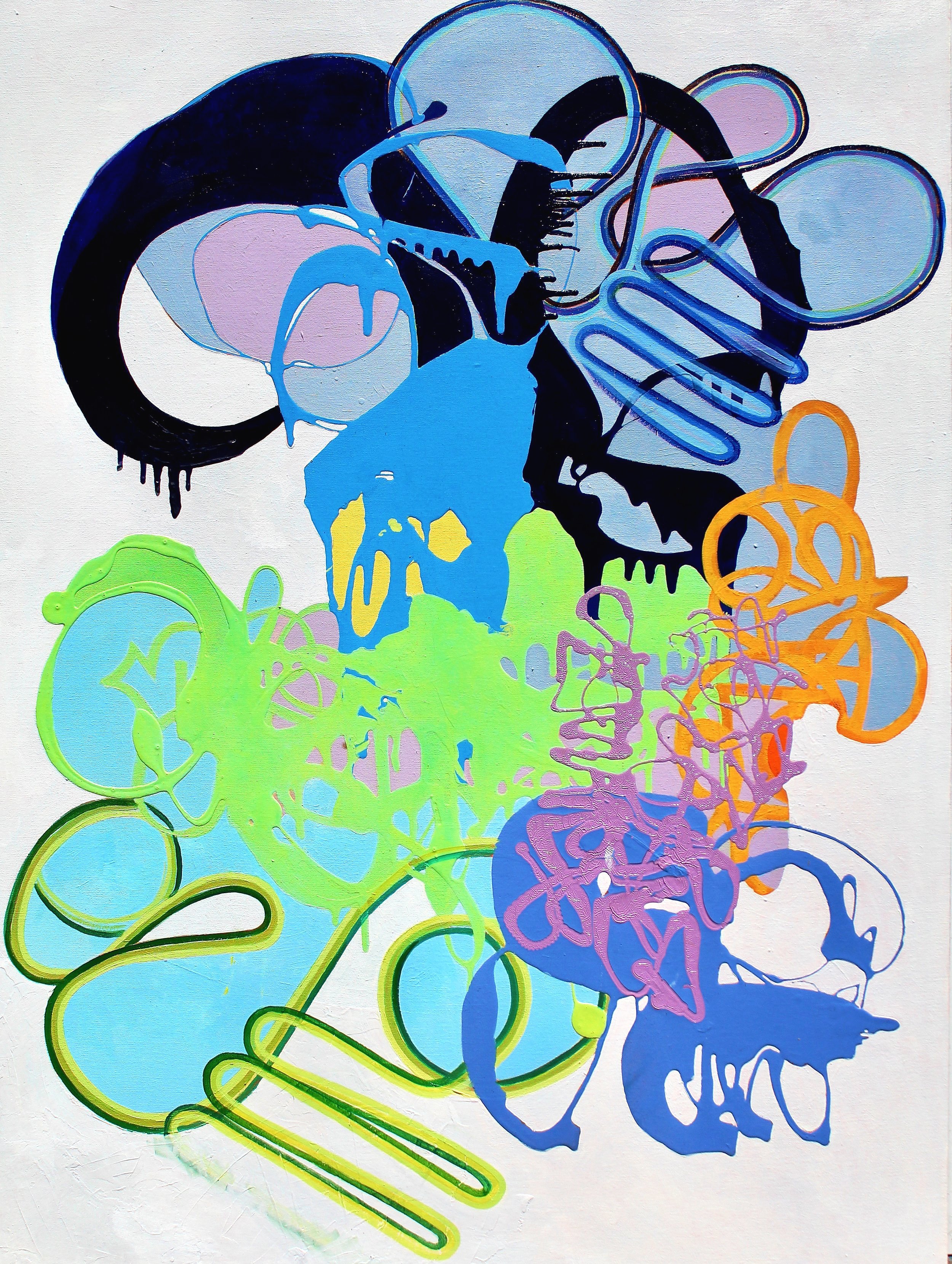 "Skull in the Surf"
Oil, Enamel, Latex, and Spray Paint on Canvas
36 in x 48 in
2022