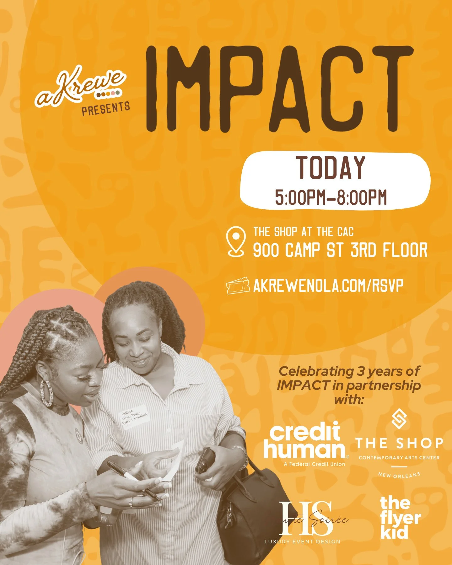 today’s the day. impact x aKrewe starts in a few hours. come ready to connect, learn, and celebrate. the convos will begin at 5pm and will go until 8pm.
🫱🏽‍🫲🏿: impact x aKrewe
📍: The Shop at the CAC | 900 camp st. 3rd floor
🗓️: f