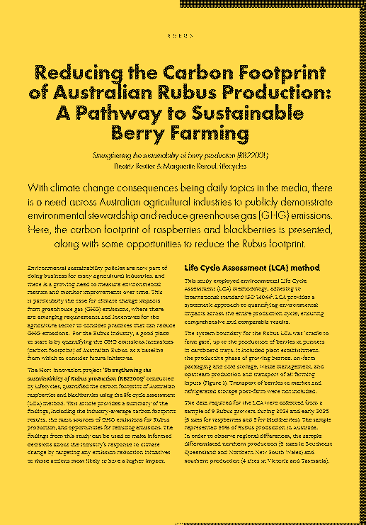 LCA of Australian Raspberry & Blackberry Production