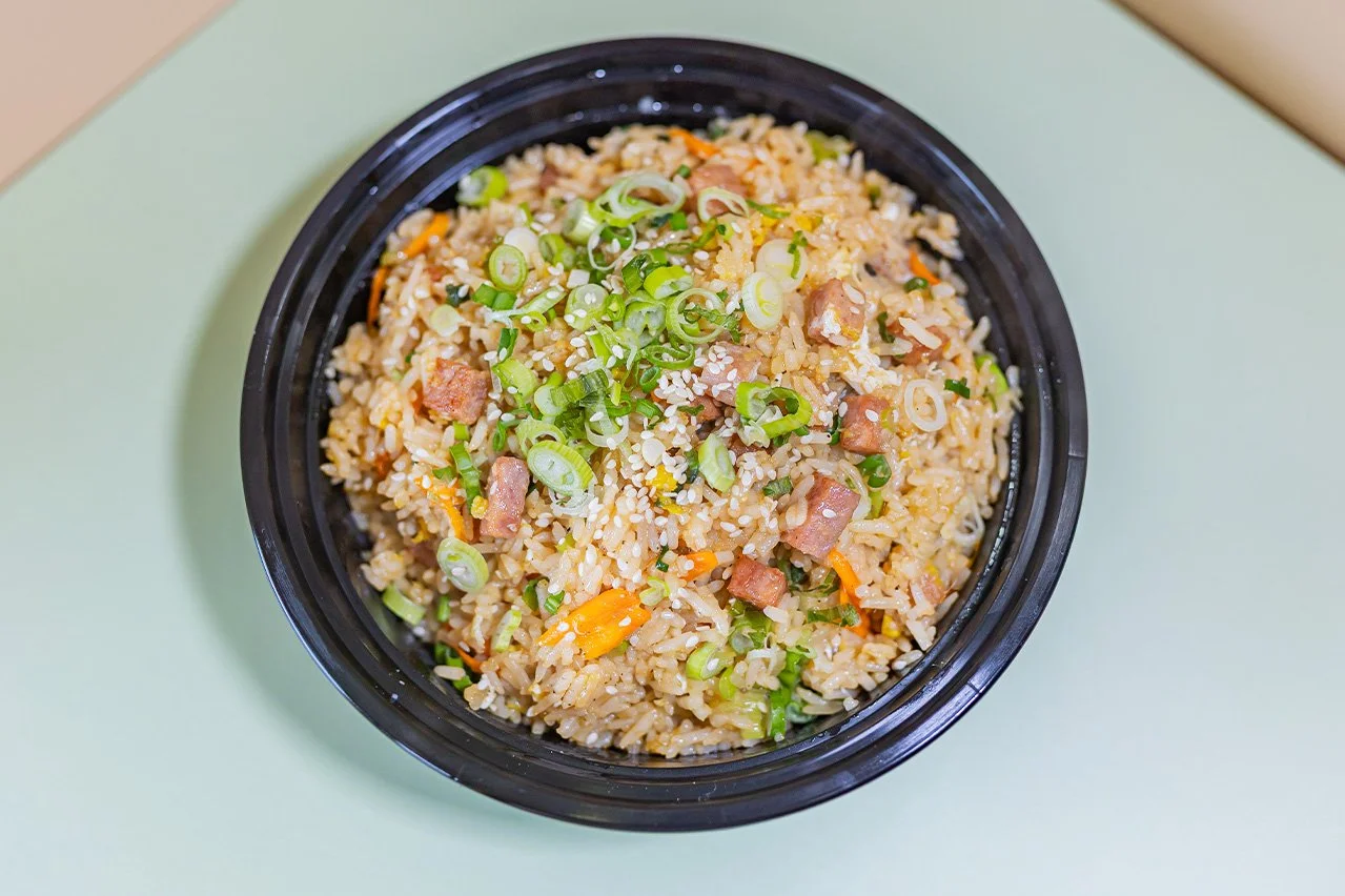 Fried Rice, Spam, Carrot, Green Onion, Sesame seeds, Egg