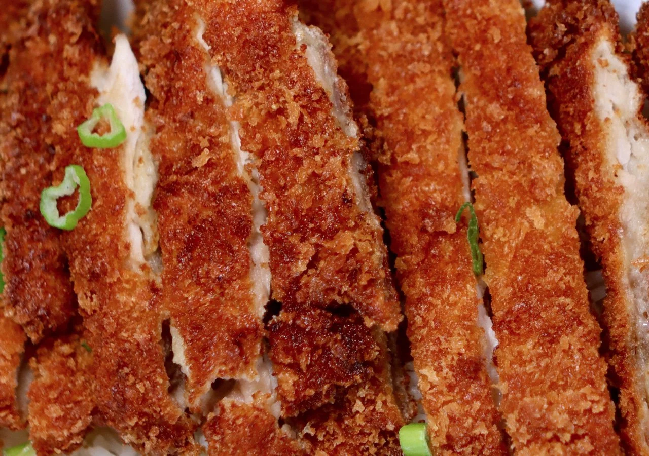 Image of chicken katsu in full tray for catering menu.