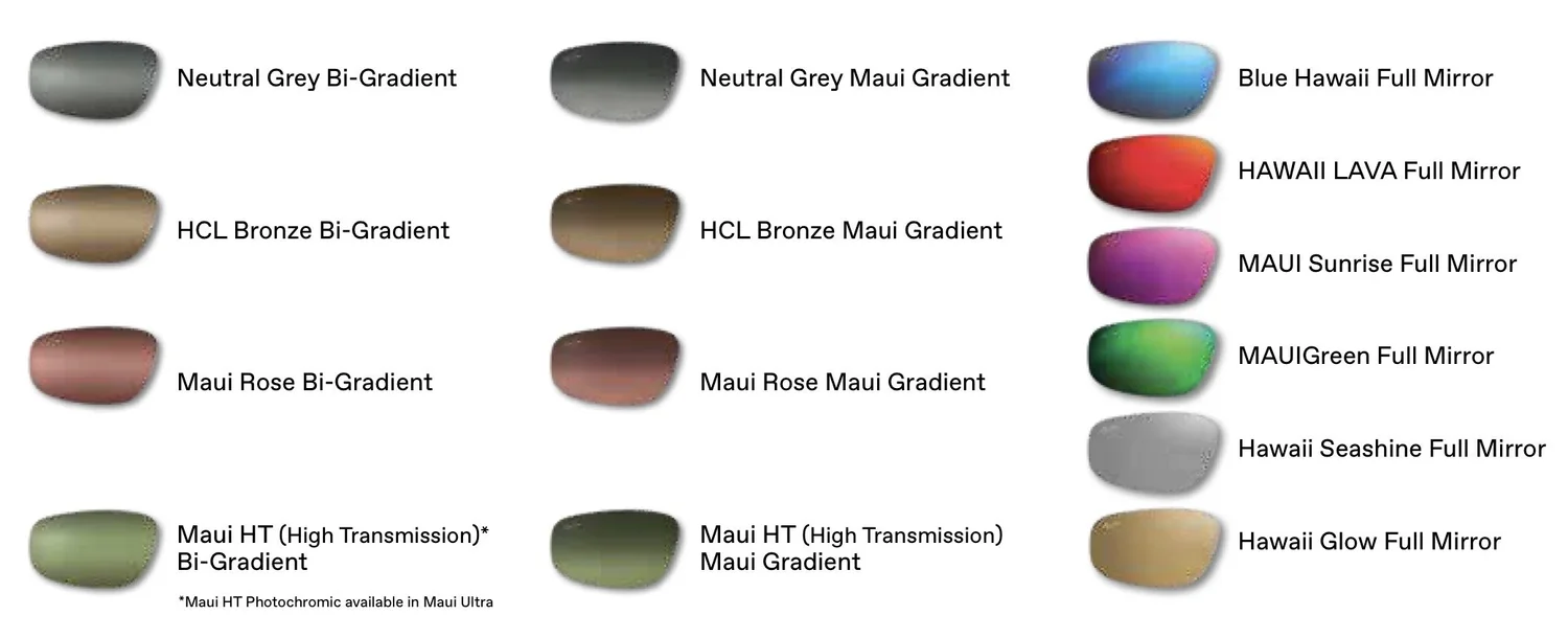 Maui Jim prescription lens color options and tint guide at Out to See Vision Care Kailua Hawaii