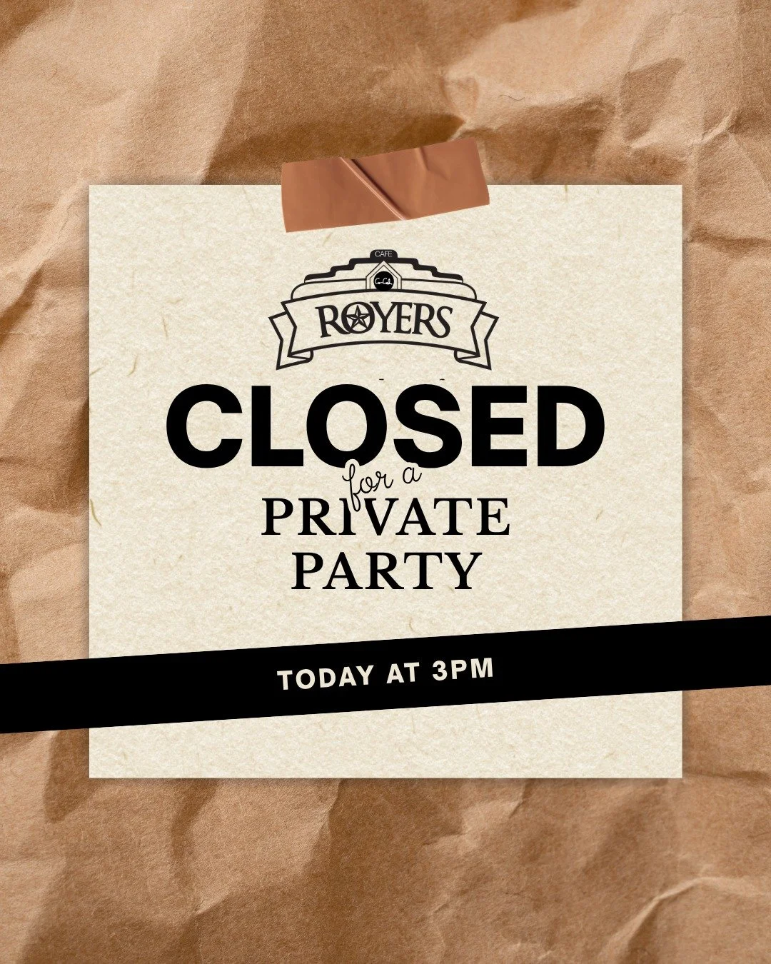 Heads up! We&rsquo;re closing at 3 PM today for a private party. Come grab your Caf&eacute; goods by then! 🥧🍔🍴
.
.
.
#bigtastetinytown #roundtoptx #royersroundtopcafe