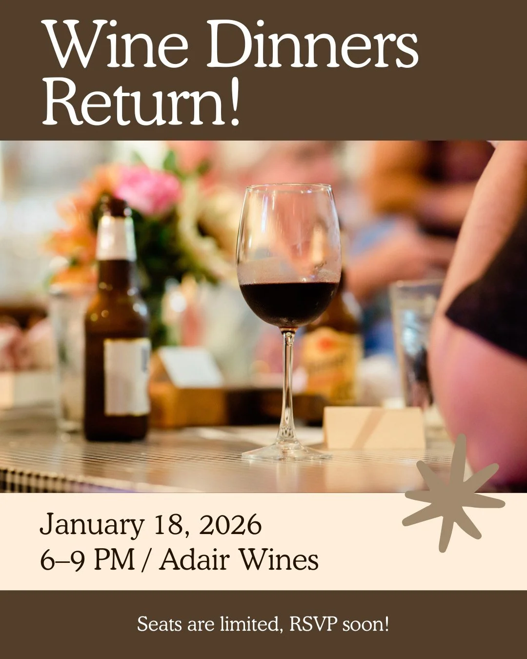 🍷✨ Royer Wine Dinners Return! ✨🍷

We took a brief hiatus from hosting wine dinners over the holidays so don&rsquo;t miss the first one back. It&rsquo;s a good one.

Adair Wine Dinner
📅 January 18, 2026
⏰ 6&ndash;9 PM
🍽️ Five Course Dinner with Wi