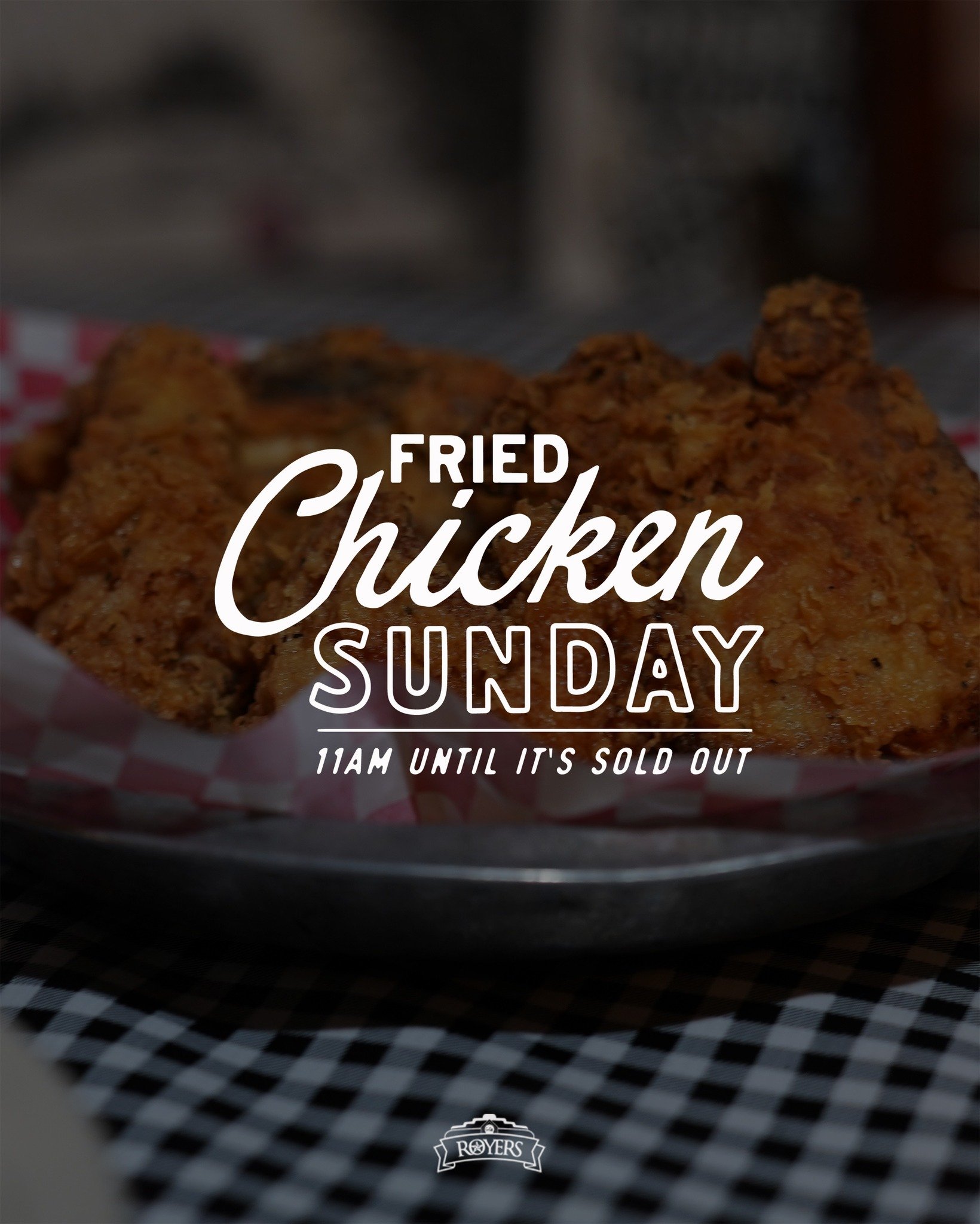 🍗 Nothing says Sunday like fried chicken.

Our Sunday Fried Chicken Special features four pieces of golden, crispy chicken with creamed corn and mashed potatoes.

⏰ Served from 11am to 2pm or until it&rsquo;s gone.
.
.
.
 #royersroundstopcafe #round