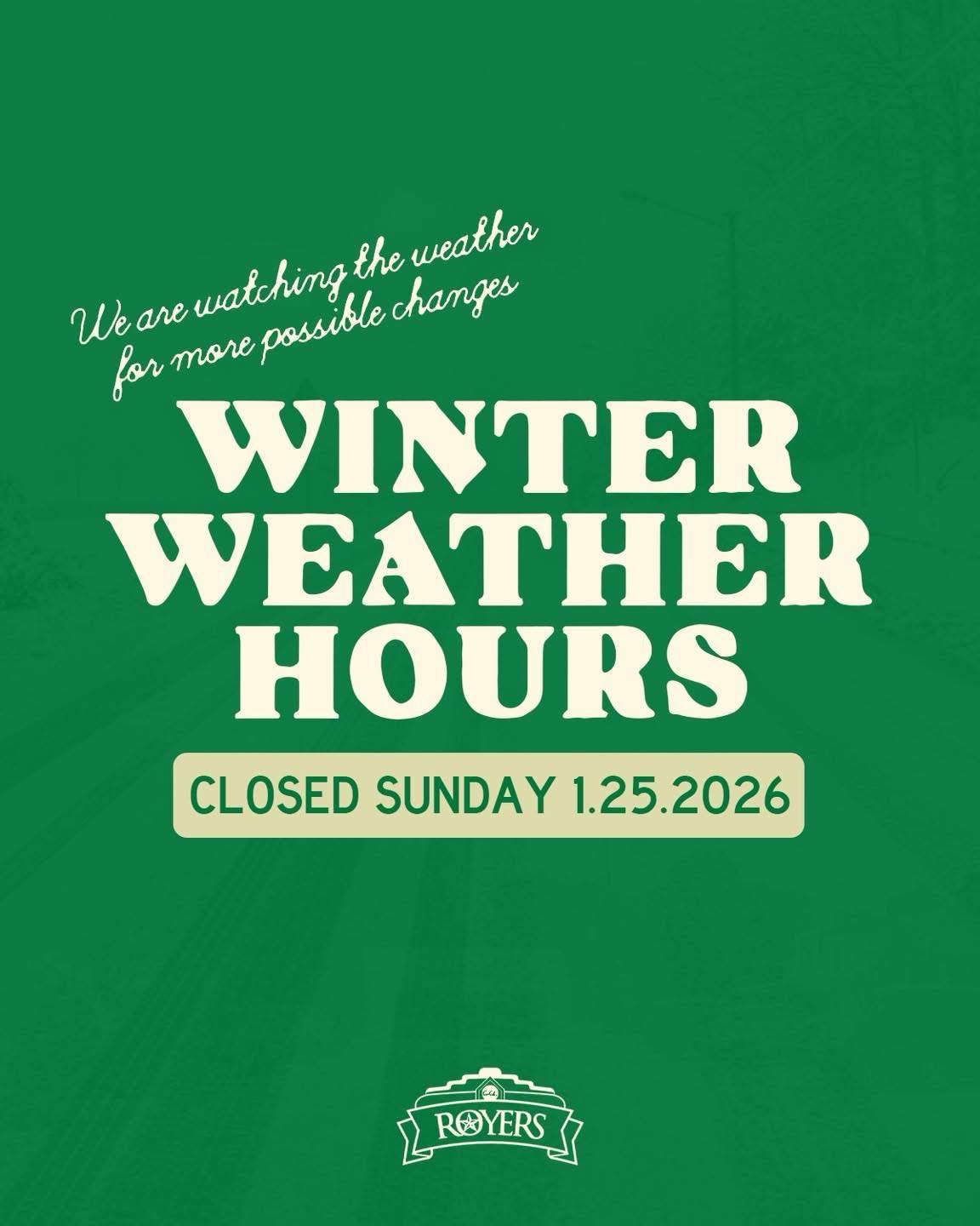 Closed today! We&rsquo;ll resume our normal hours on Thursday at 11am. Stay safe out there. 🥶❤️
.
.
.
#bigtastetinytown #royersroundtopcafe #roundtoptx
