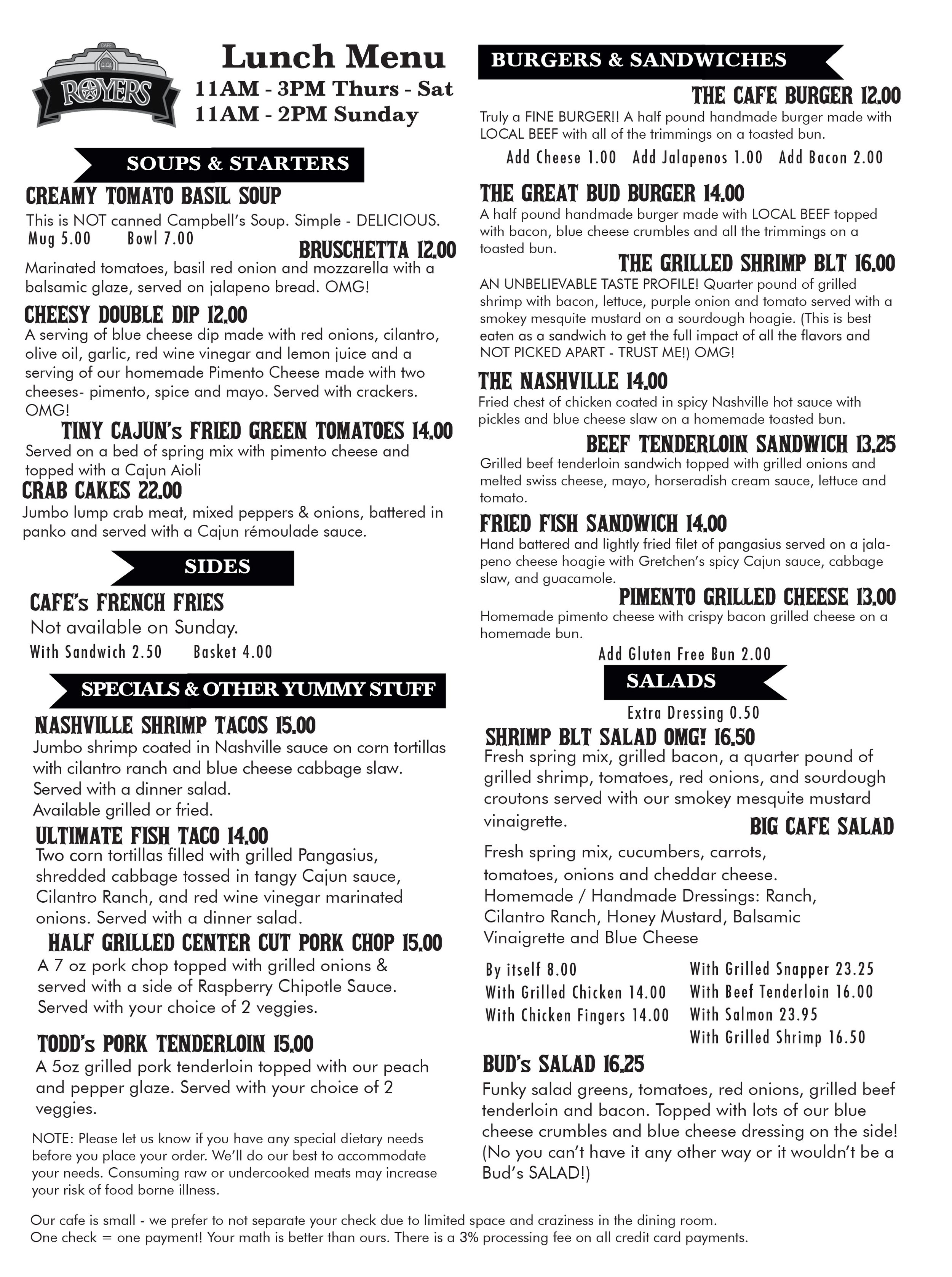 Lunch Menu Royers Round Top Cafe Lunch menu royers round top cafe