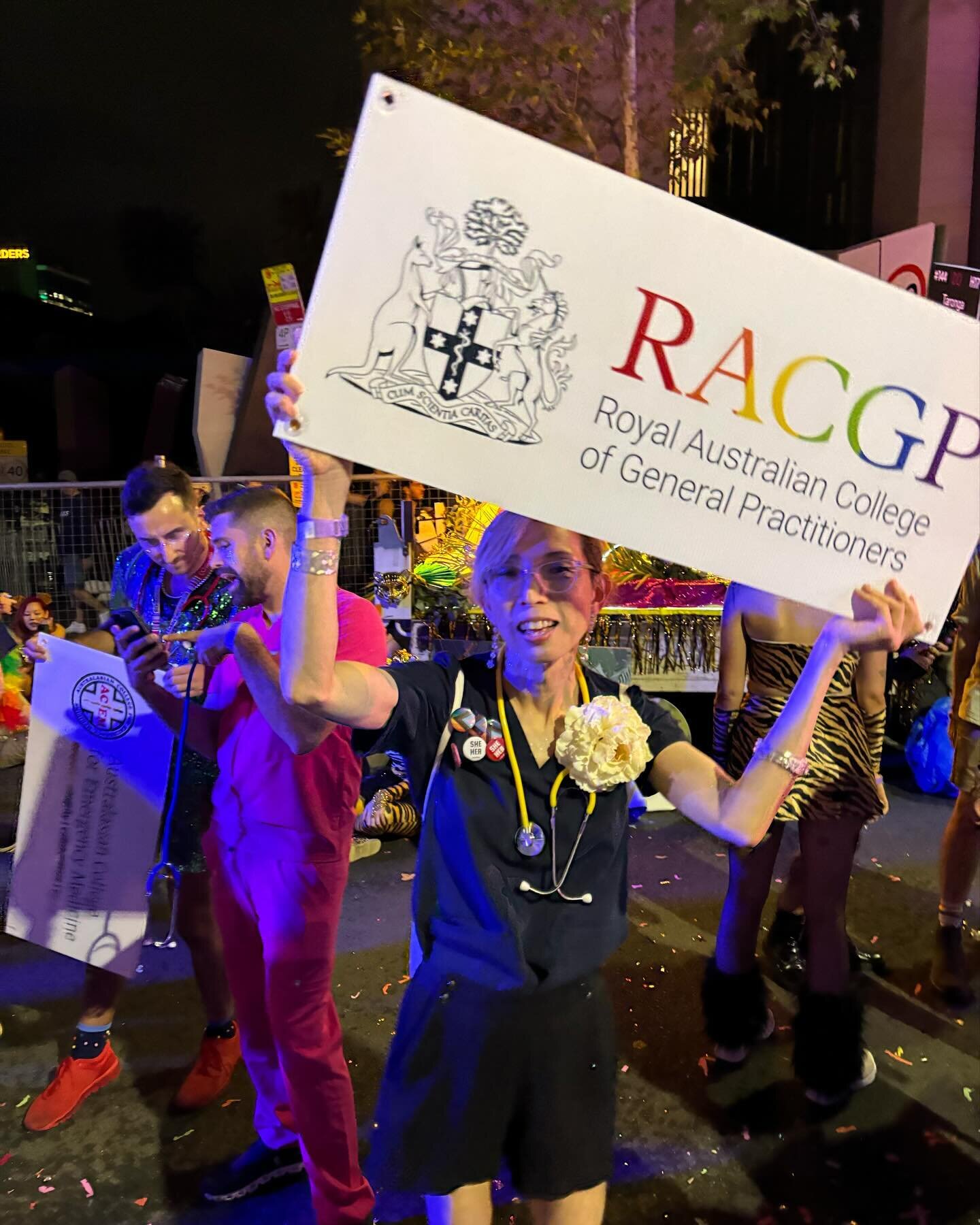 And a HUGE shoutout to the 13 Australian and Aotearoa New Zealand medical colleges (ACEM, ACRRM, ANZCA, NZCPHM, RACGP, RACP, RACS, RACMA, RANZCOG, RANZCO, RANZCP, RANZCR &amp; AGES) who supported Pride in Medicine marching this year! Standing up and 