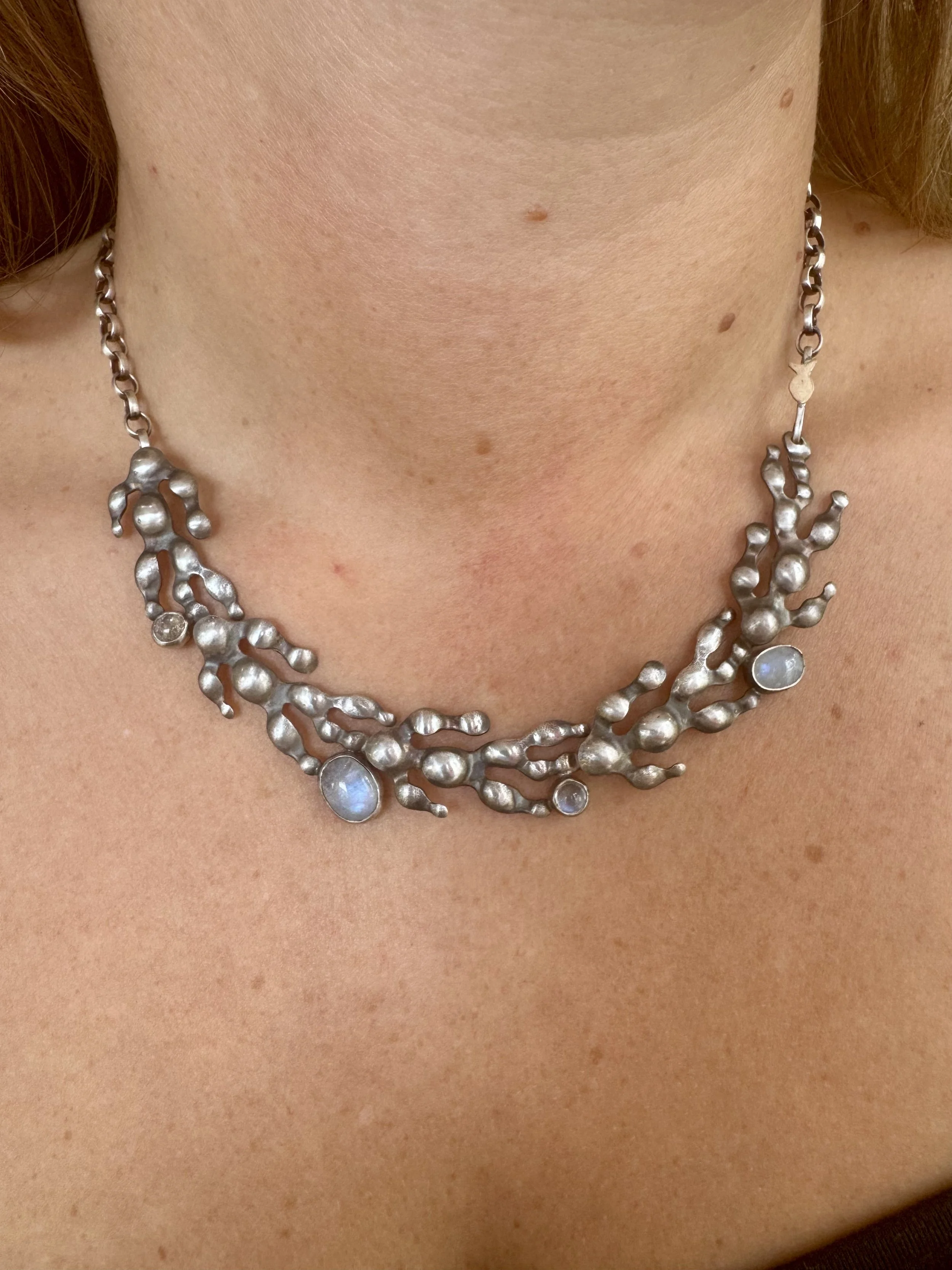 sea inspired silver necklace with moonstones