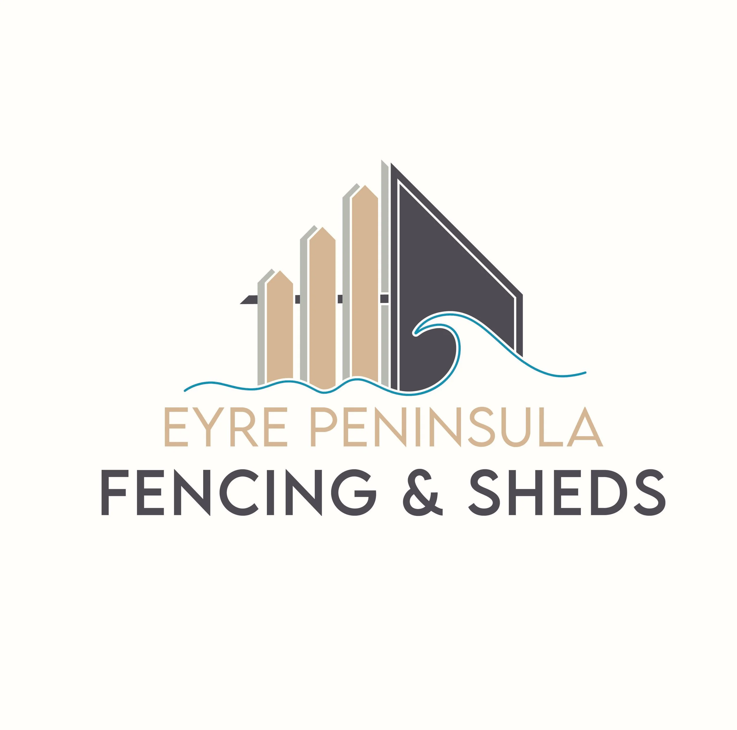 Logo for Eye Denture Clinic featuring stylized mountains, a wave, and the text 'EYE DENTURE' and 'FENCING & SHEDS'.