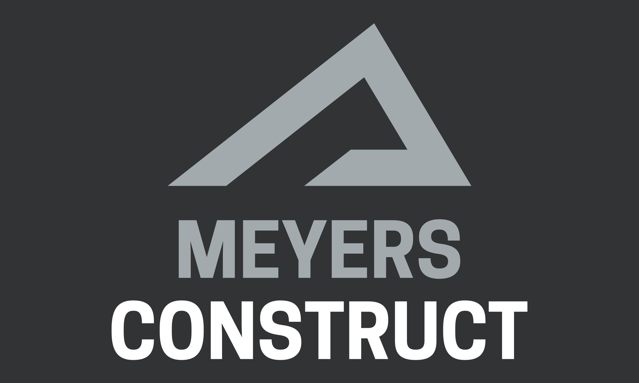 Meyer Construction logo with stylized 'M' and company name in grey on a dark background.