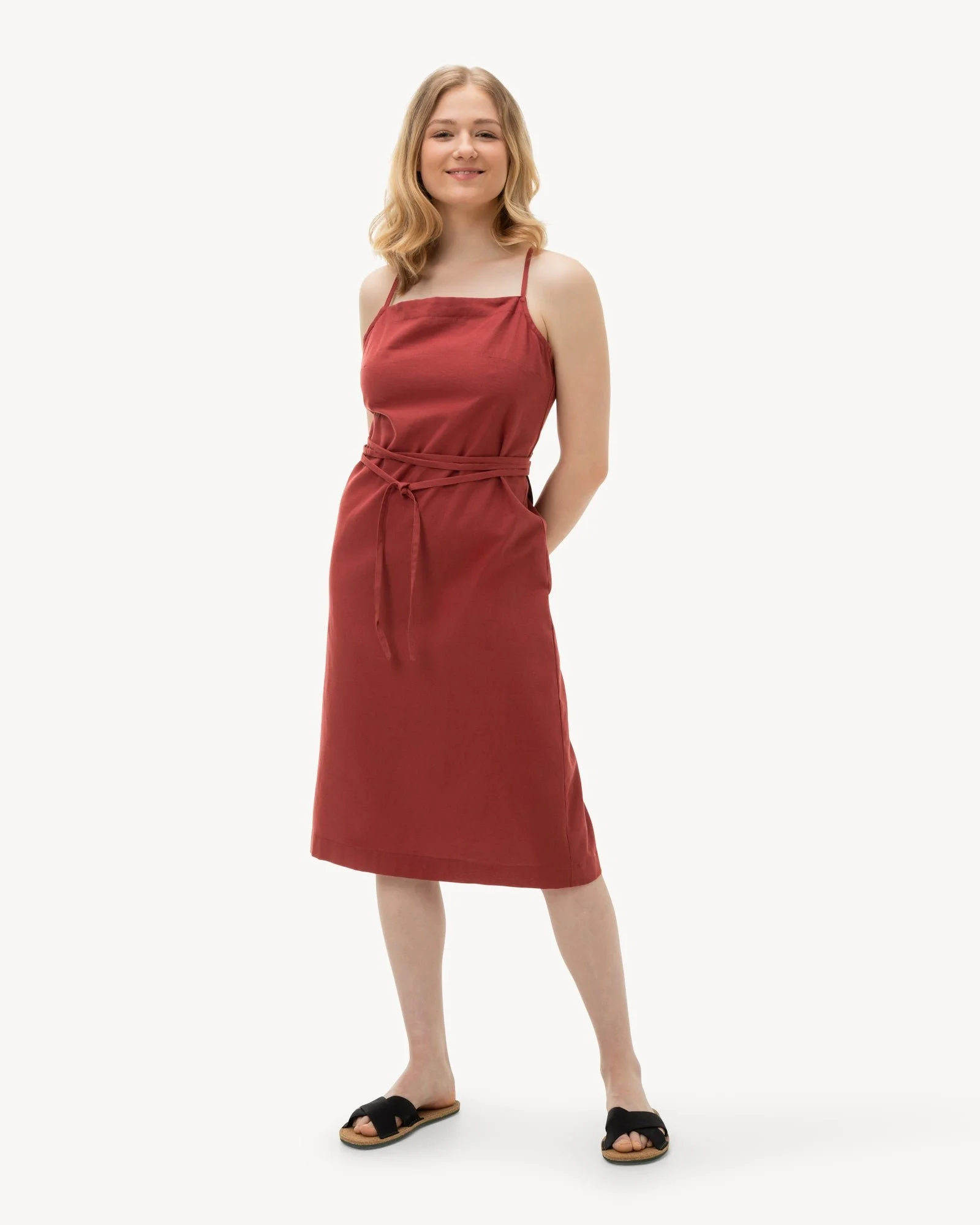 Damen kleid rot knielang Clearance