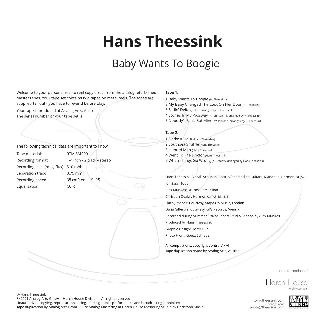 Hans Theessink Baby Wants To Boogie Credits