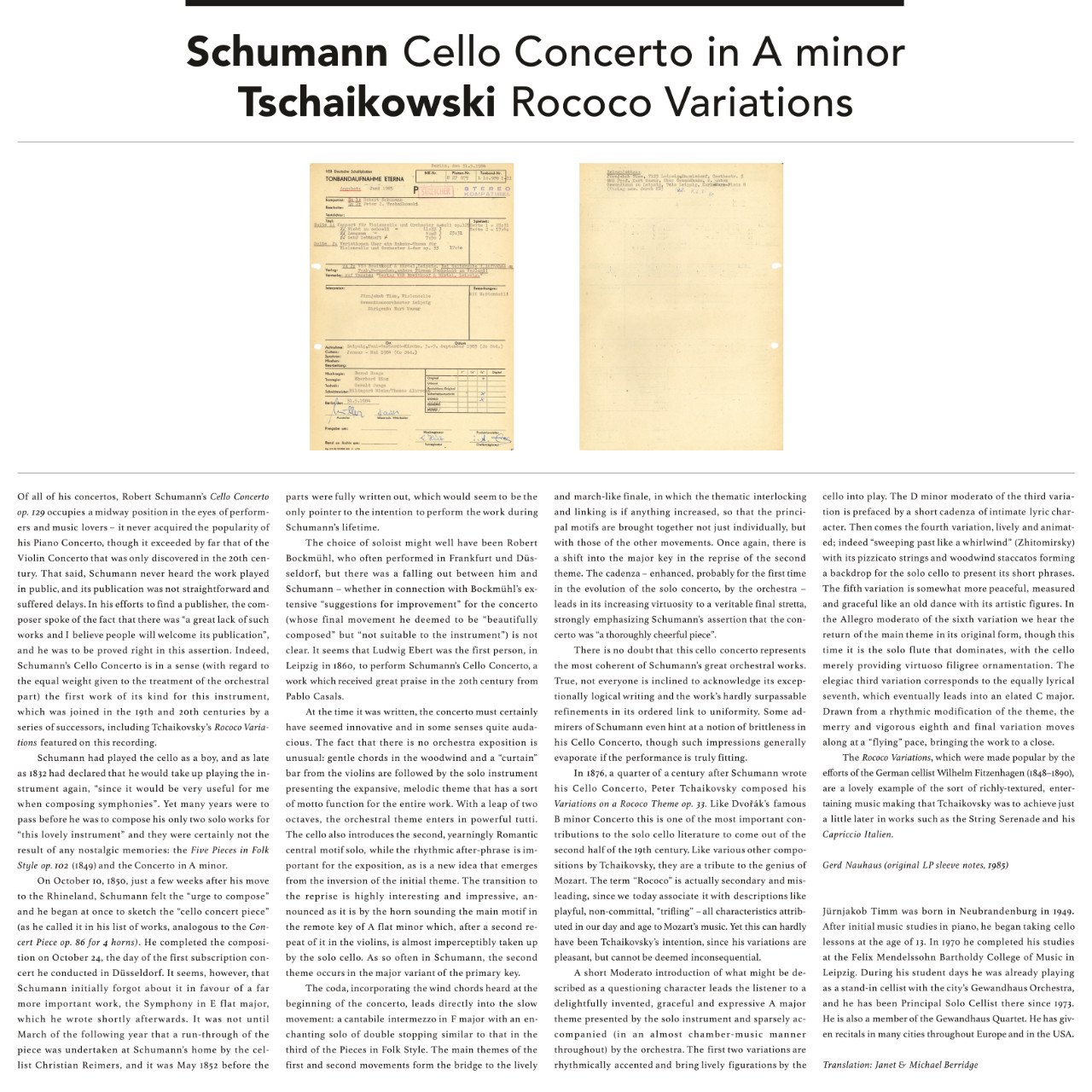 Kurt Masur Schumann And Tschaikowski Cover Text