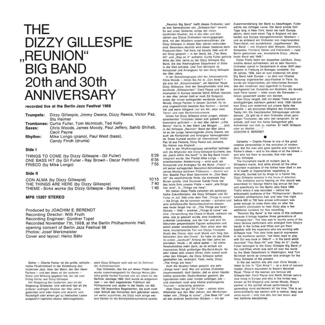 Dizzy Gillespie 20th And 30th Anniversary Cover Backside