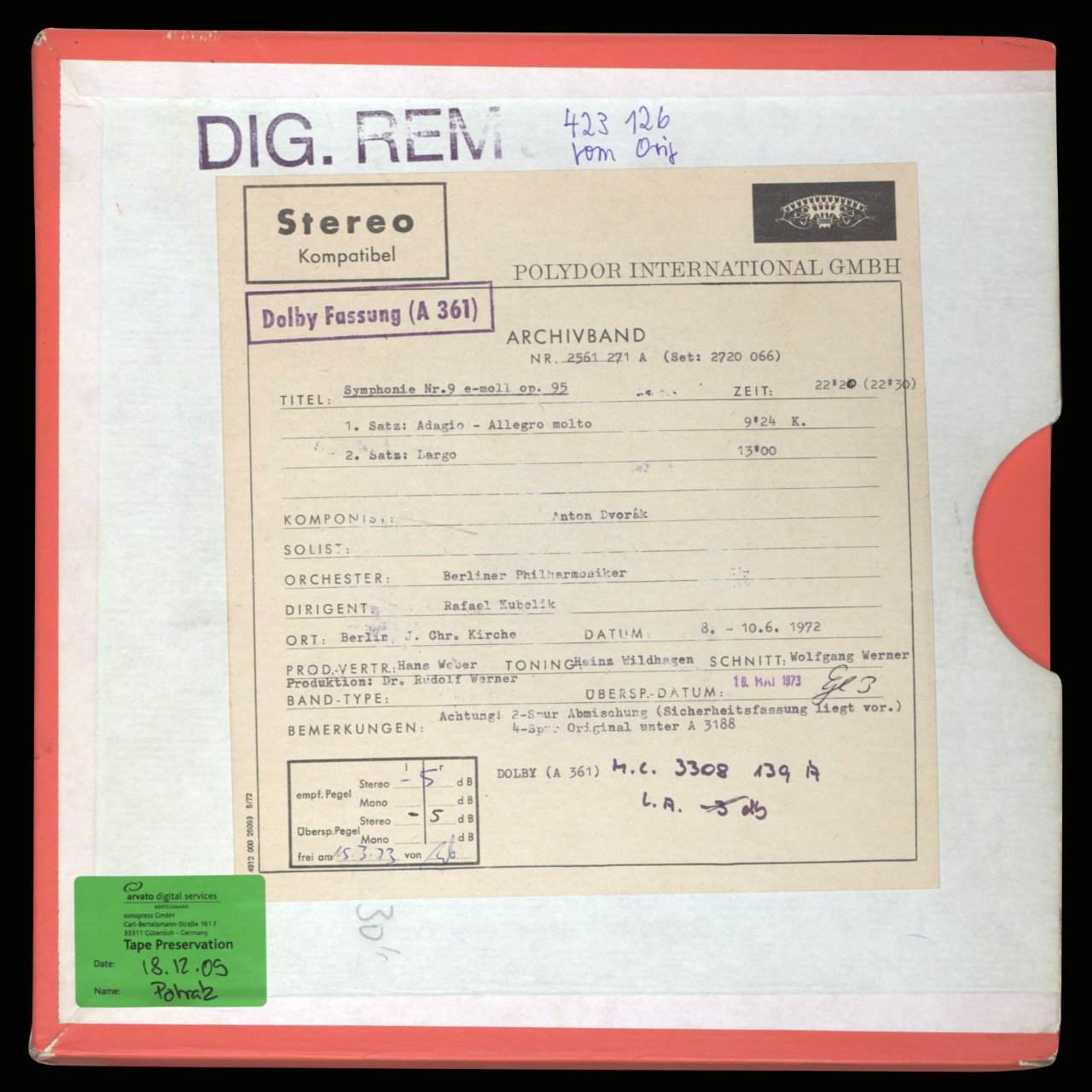 Antonin Dvorak Symphony No. 9 From The New World Original Tape