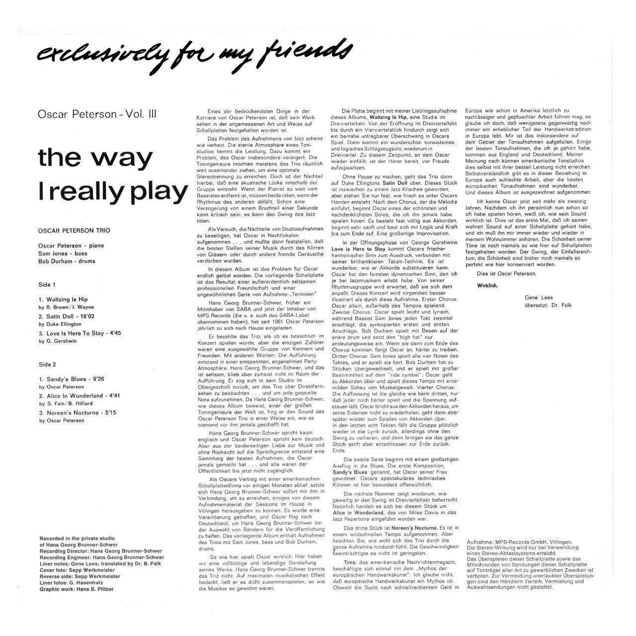 Oscar Peterson The Way I Really Play Cover Inside