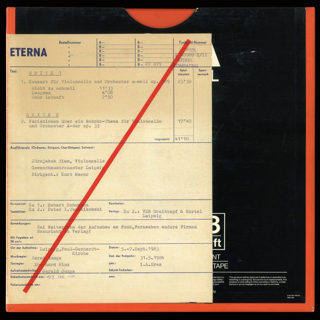Kurt Masur Schumann And Tschaikowski Original Tape