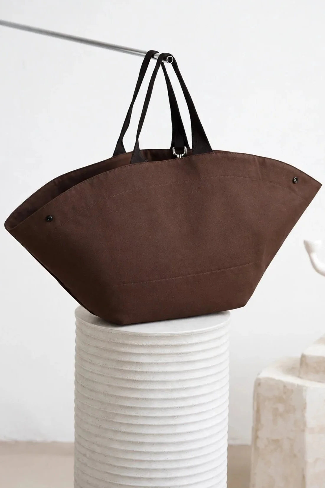 Chocolate+Brown+Tote+on+Sculptural+Pedestal-2.jpg