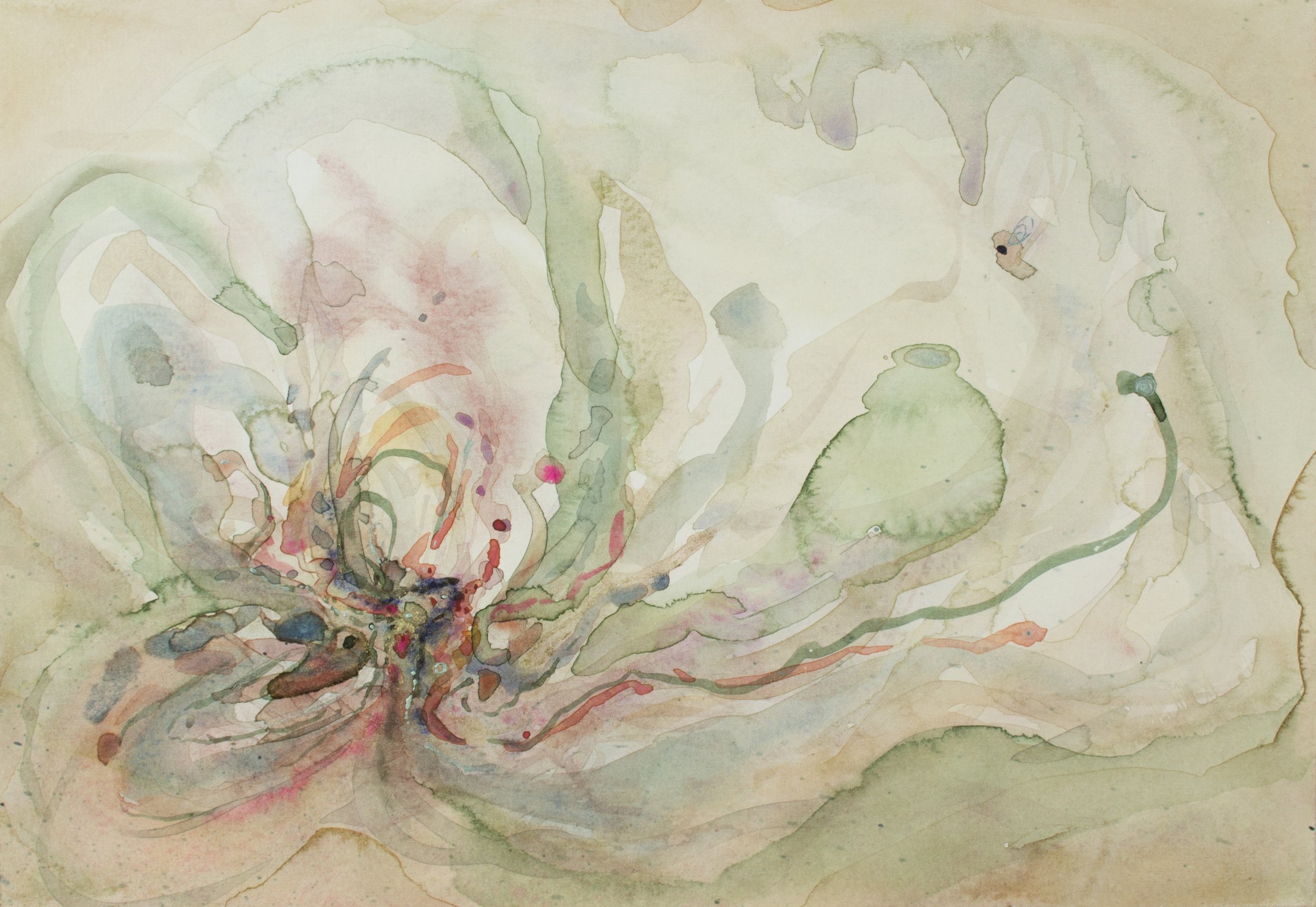 Lost in the Rose Garden, 2025. Watercolour and metal medium on paper — 29.6 x 21.4 cm