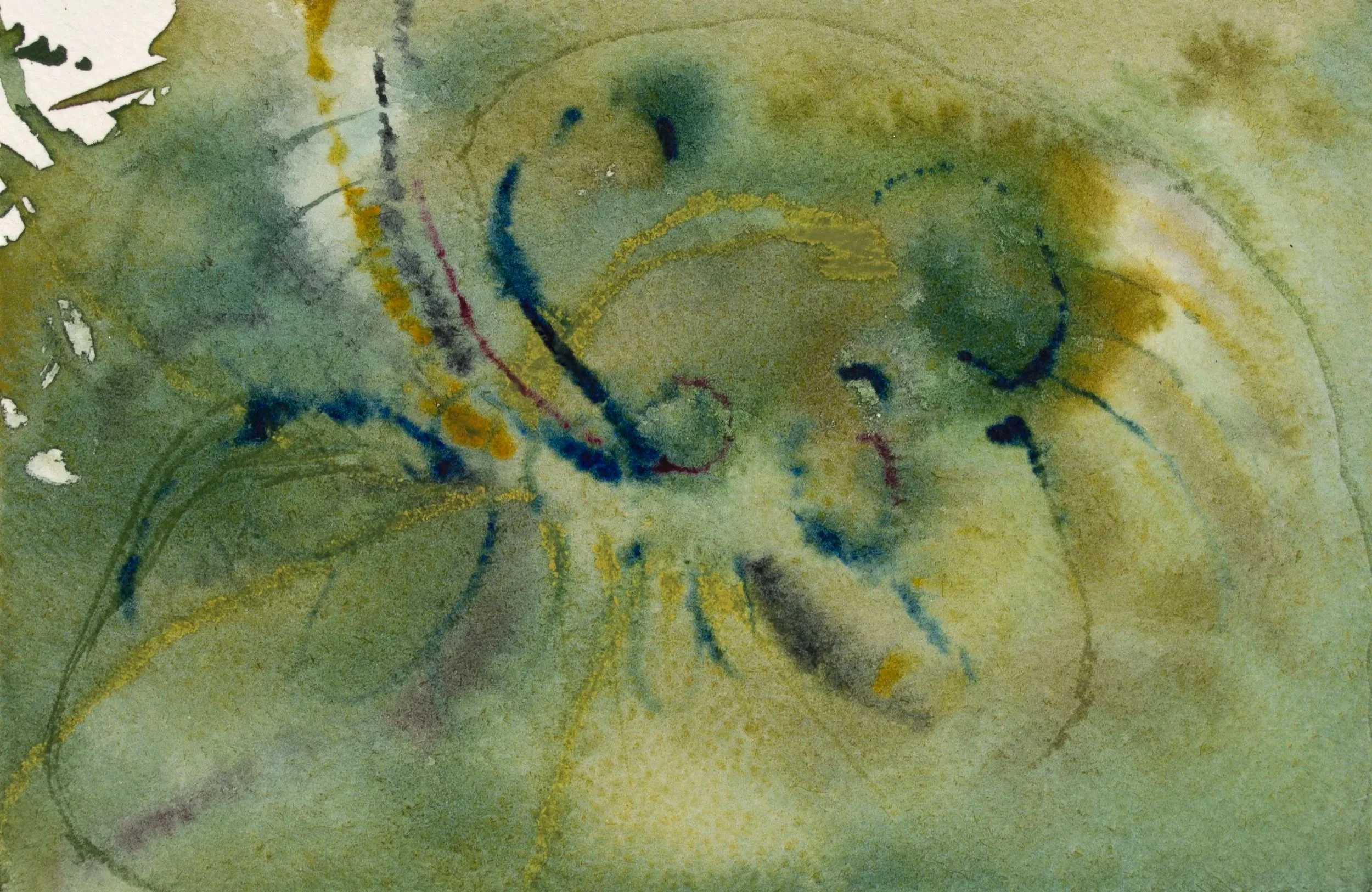 Synesthesia 1, 2024. Watercolour, pencil and oil pastel on paper — 10 x 14.8 cm