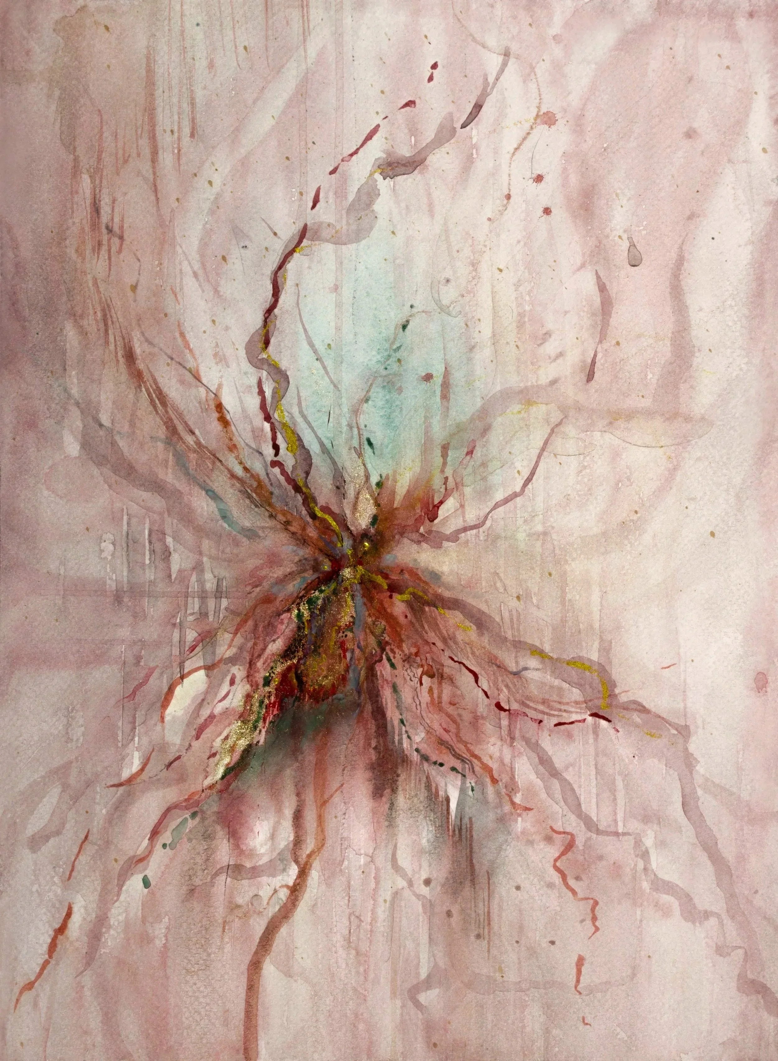 Effusion 2, 2023. Watercolour, metal pigments and pencil on paper — 42 x 29.7 cm