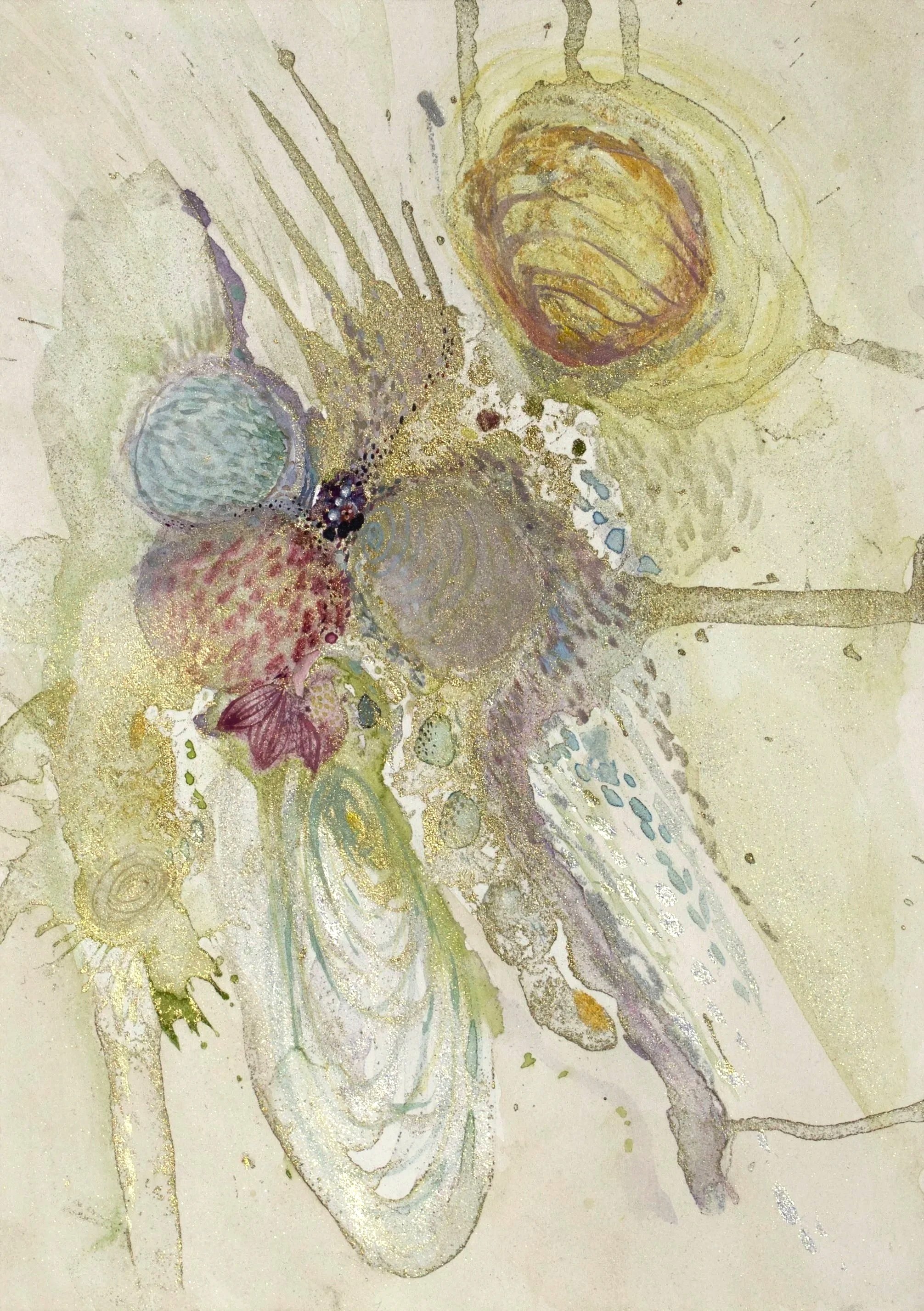 Gleaming, 2023. Watercolour and metal pigments on paper — 29.7 x 21 cm