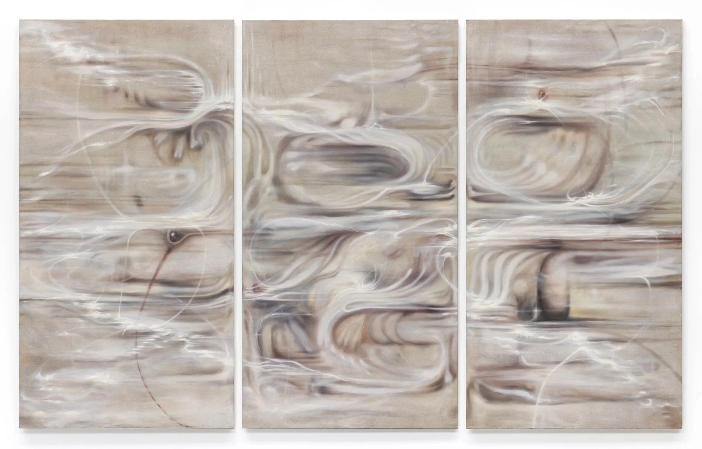 Unbodied, 2026. Oil on linen — Three Panels 200 x 105 cm each, 200 x 315 cm