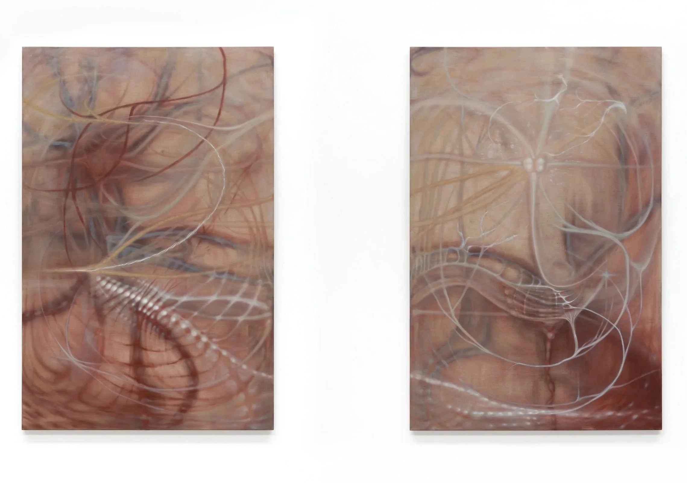 Beneath the Veins of Desire, 2026. Oil on linen — Two Panels 200 x 130 cm each, 200 x 260 cm