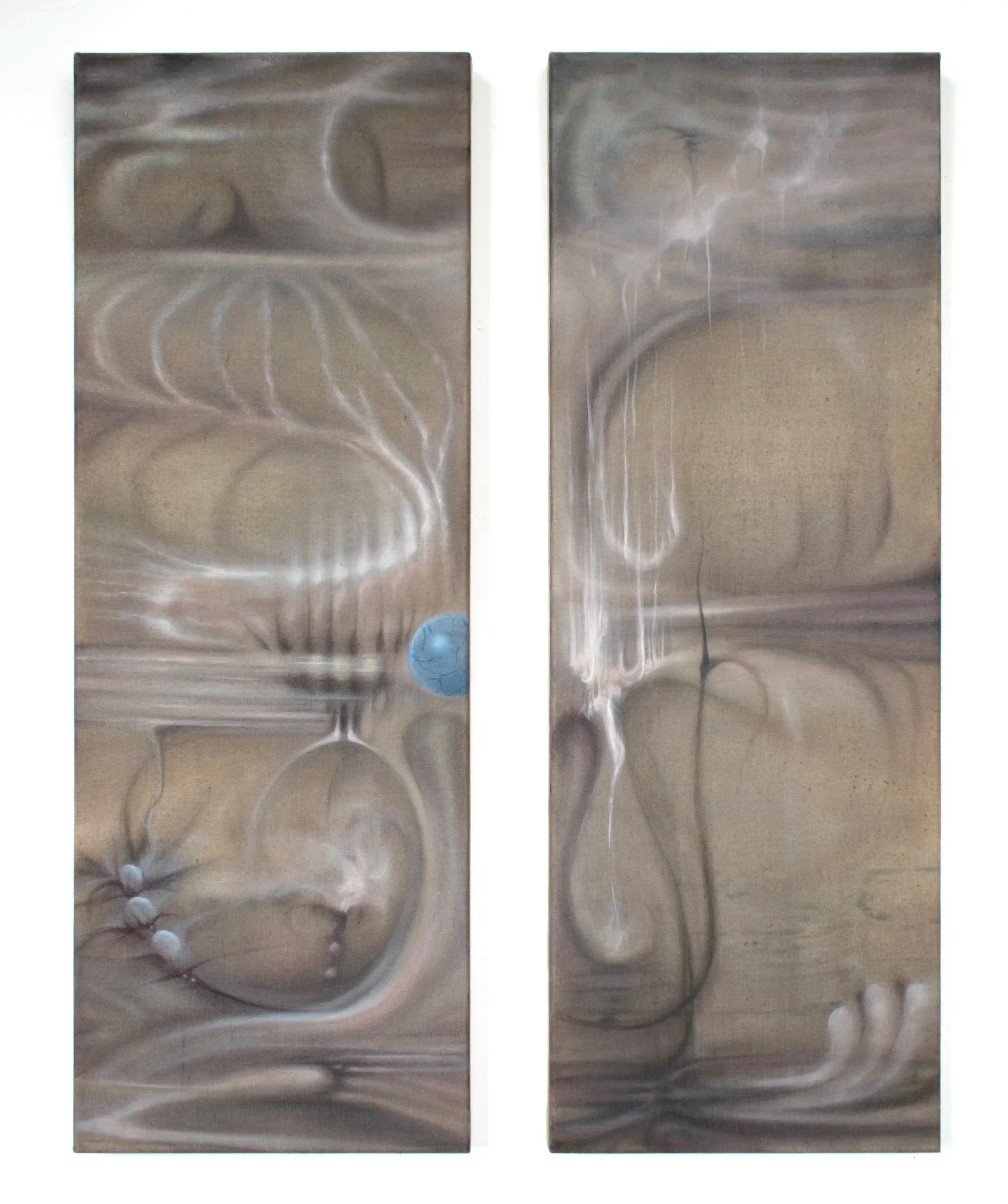 The Ether of Delights, 2026. Oil on linen — Two Panels 85 x 30 cm each, 85 x 60 cm