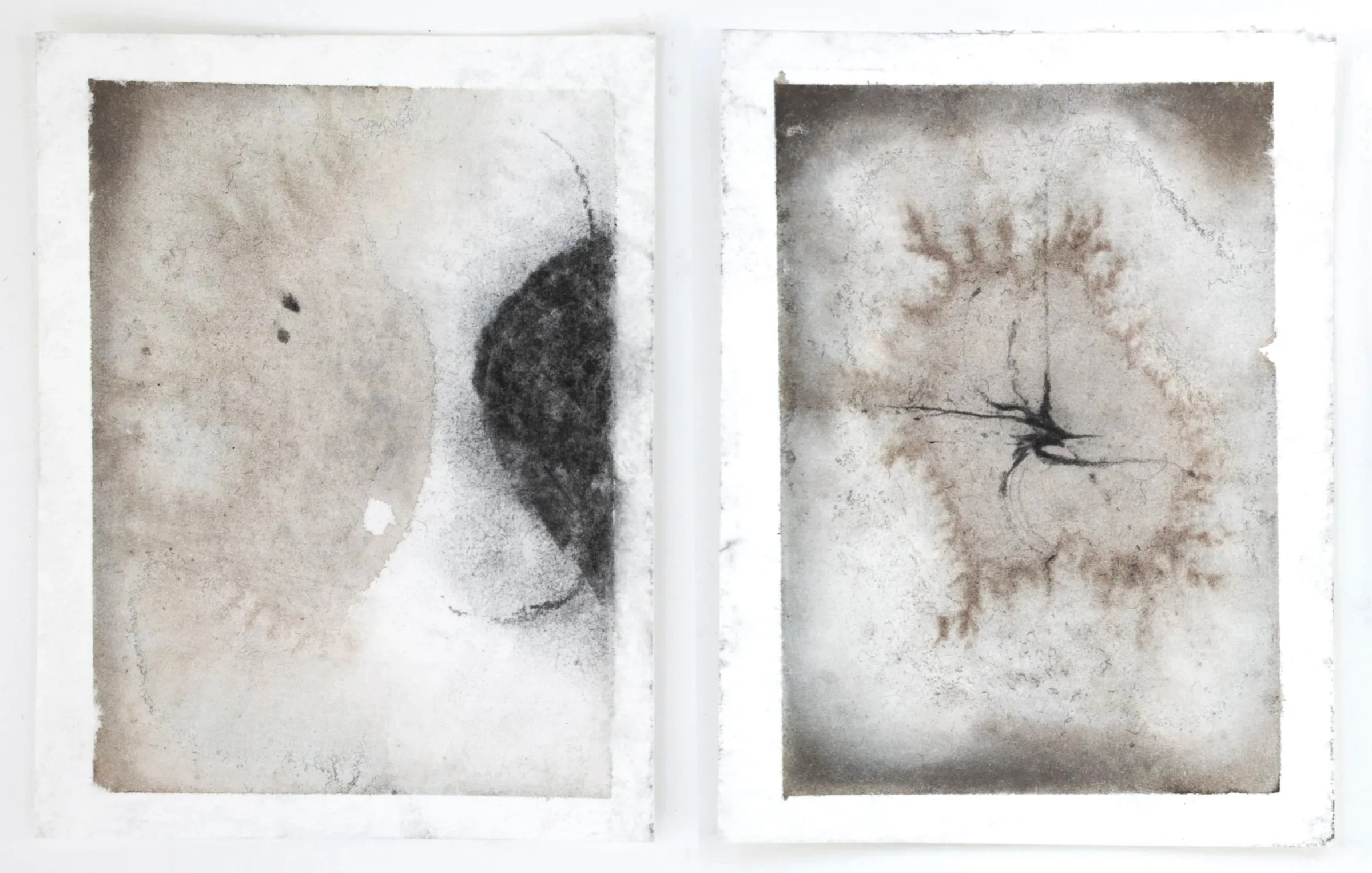 Semi-Molten, 2026. Watercolour and charcoal on paper — 10.4 x 8 cm each, 10.4 x 16 cm