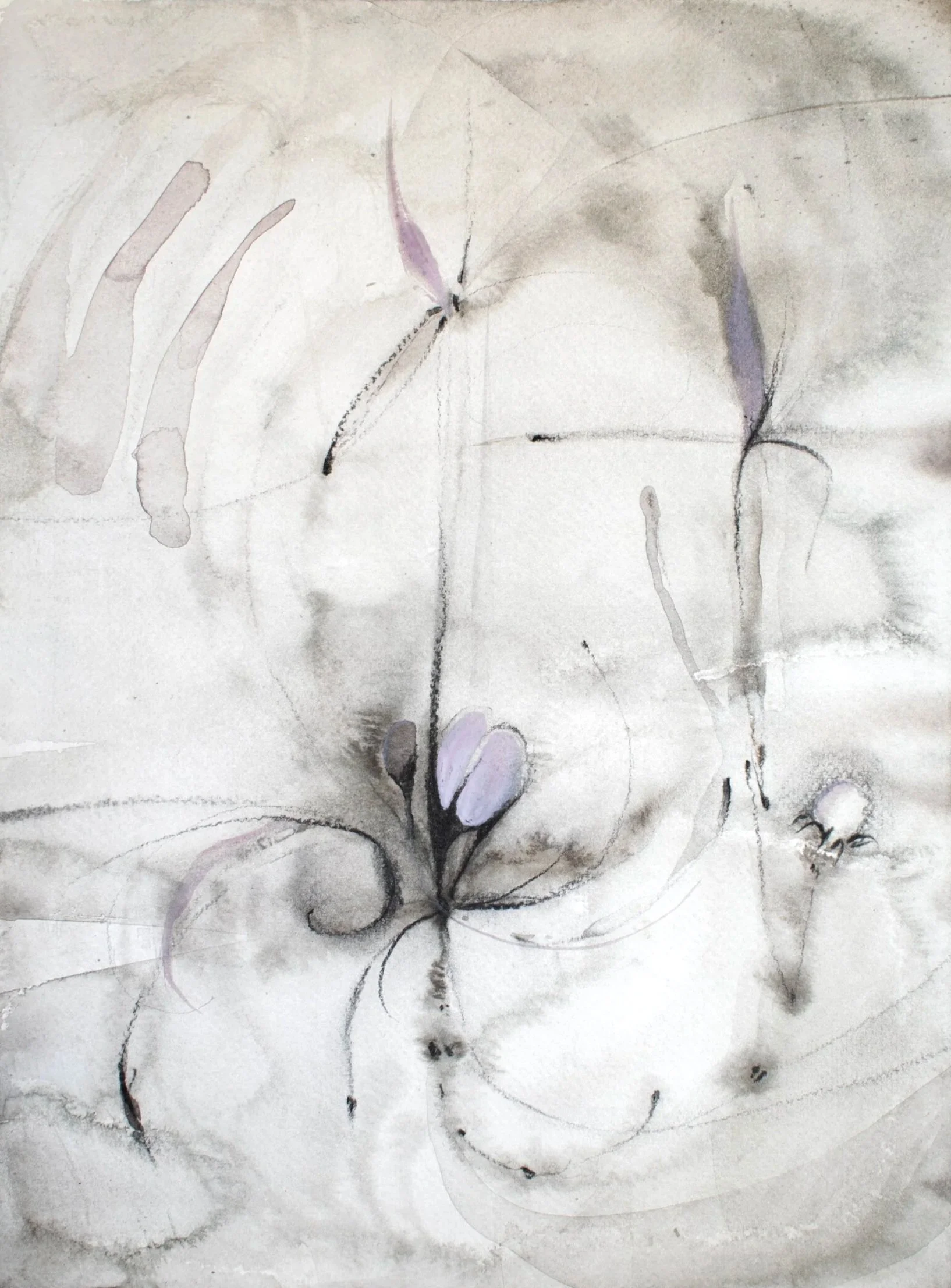 Soaked, 2026. Watercolour and charcoal on paper — 42 x 29.7 cm