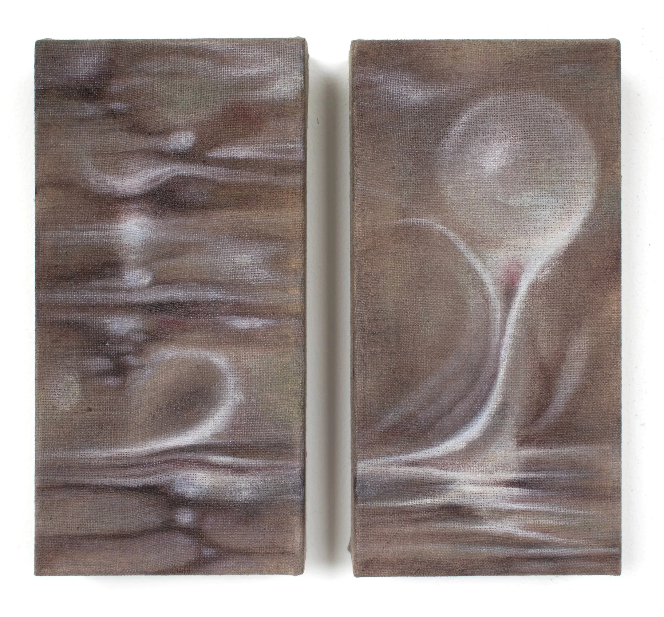 Metalmorphica, 2026. Oil on linen — Two Panels 20 x 12 cm each, 20 x 24 cm